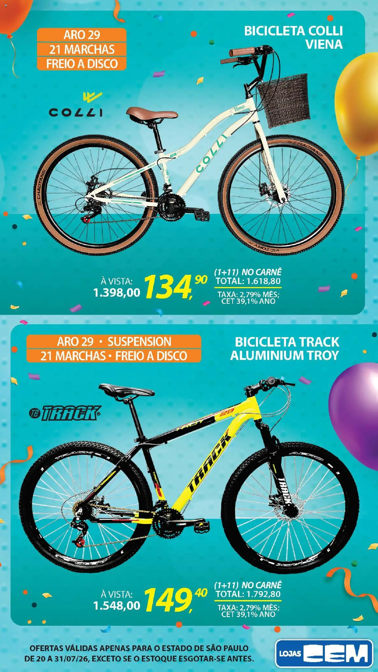 Lojas Cem Folheto - válido de 20/07/2026 | Página: 114 | Produtos: Bicicleta, Carne, Disco