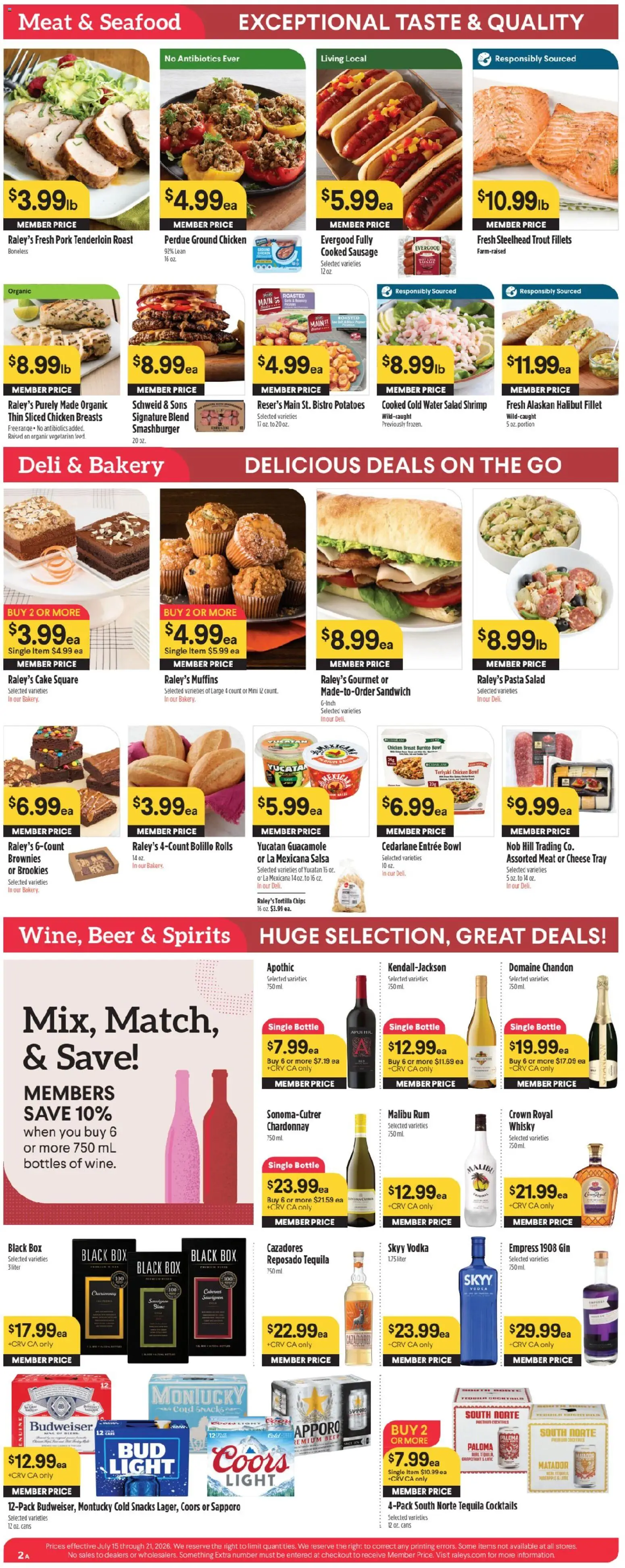 Raley's Weekly Ad - valid from 07/15/2026 | Page: 3 | Products: Cheese, Pork, Gin, Salad