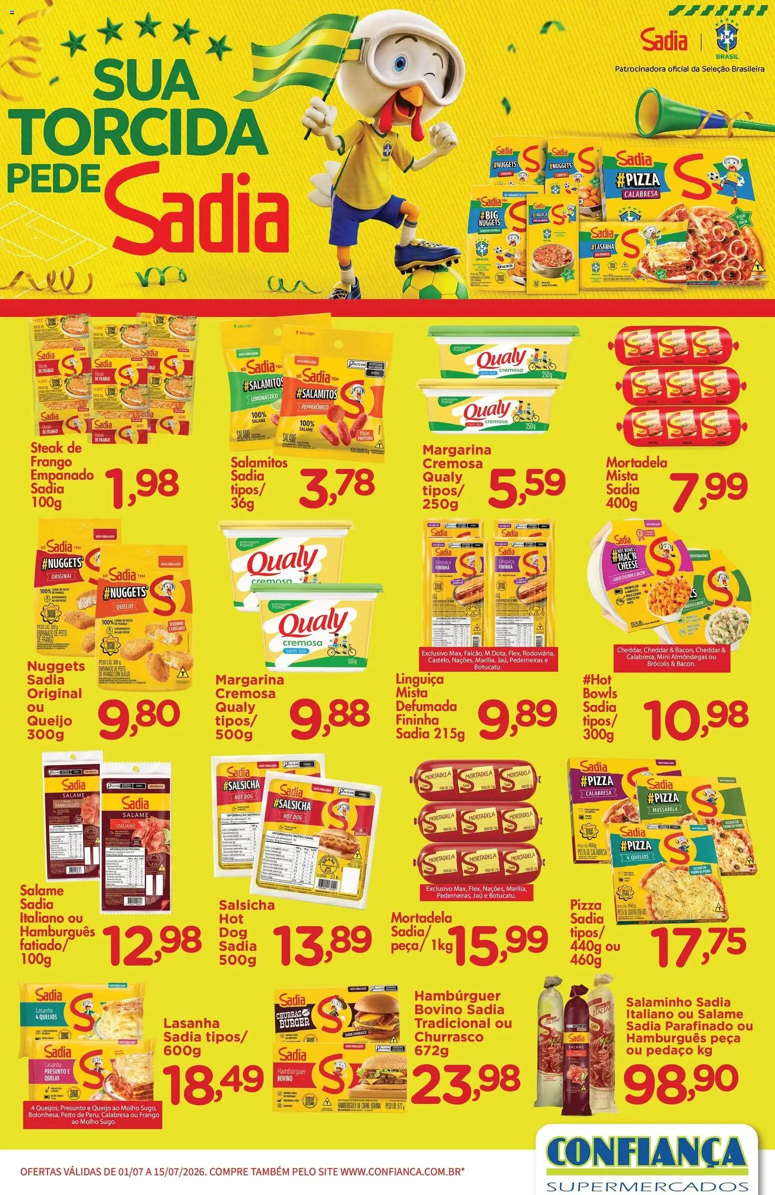 Confiança Folheto - válido de 01/07/2026 | Página: 1 | Produtos: Queijo, Salame, Mortadela, Brócolis