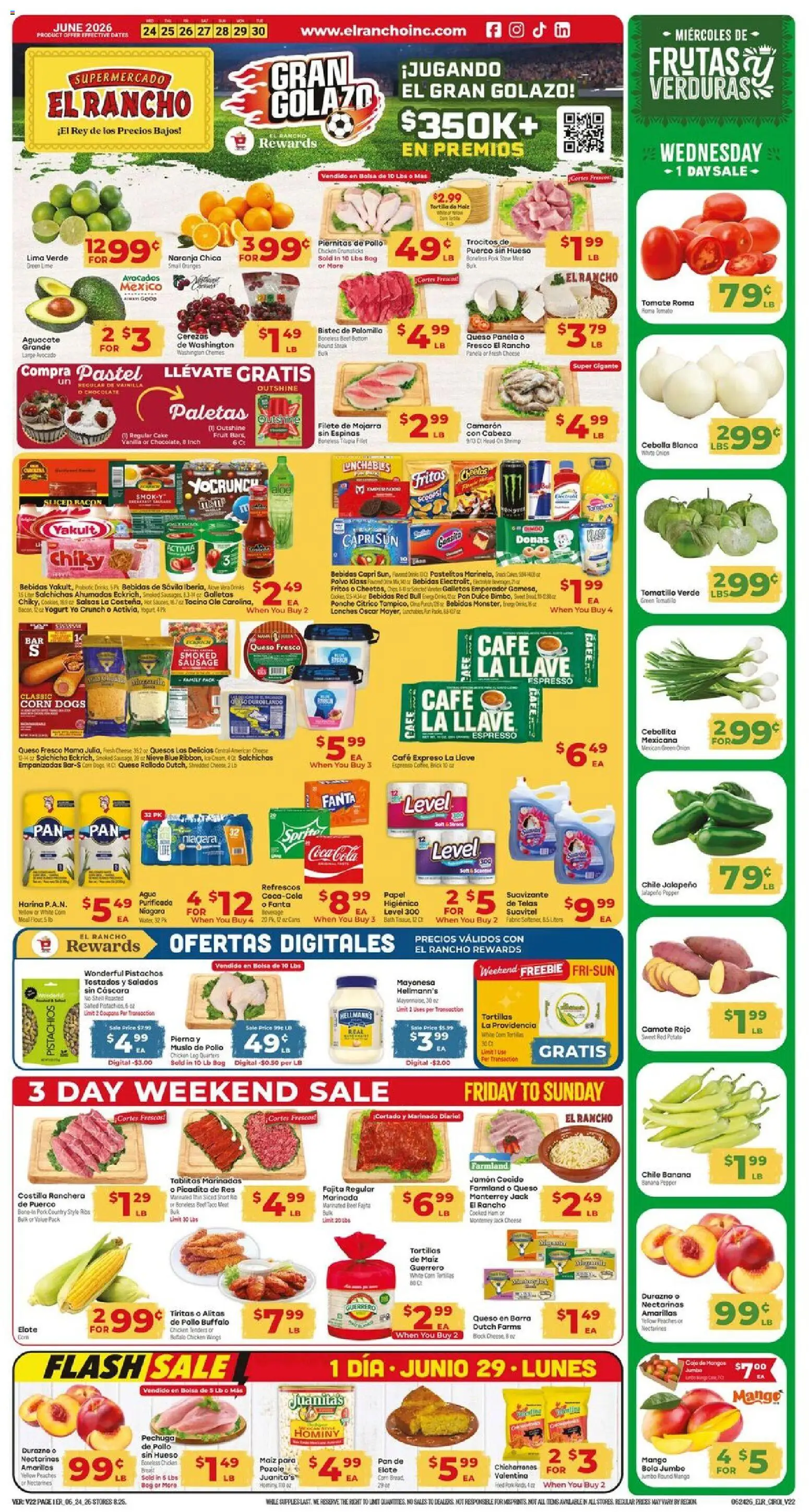El Rancho Weekly Ad - valid from 06/24/2026 | Page: 1 | Products: Cheese, Pork, Sauce, Pepper