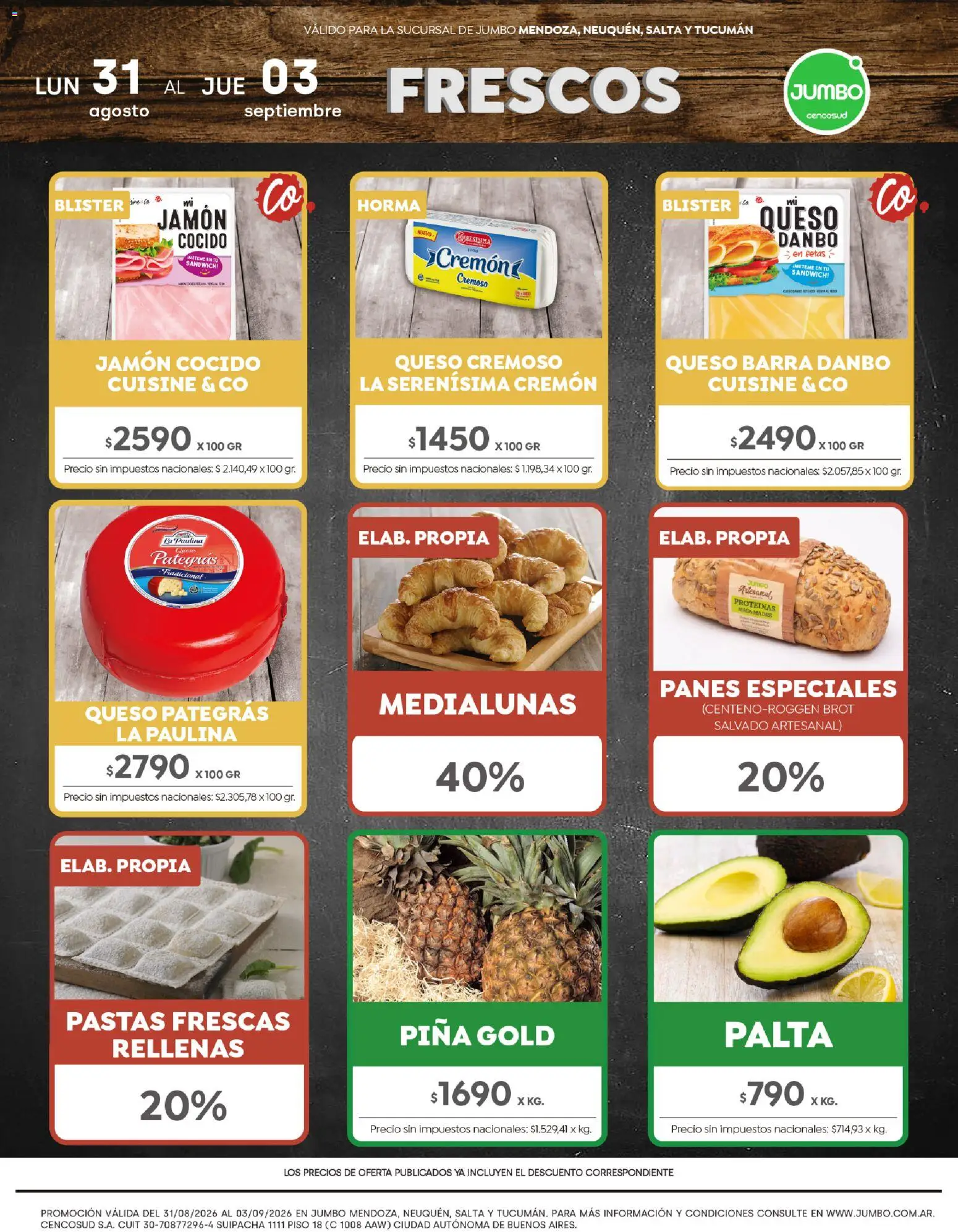 Jumbo - Ofertas | Interior │ válido desde el 31/08/2026 | Página: 1 | Productos: Masa, Palta, Jamón, Piña