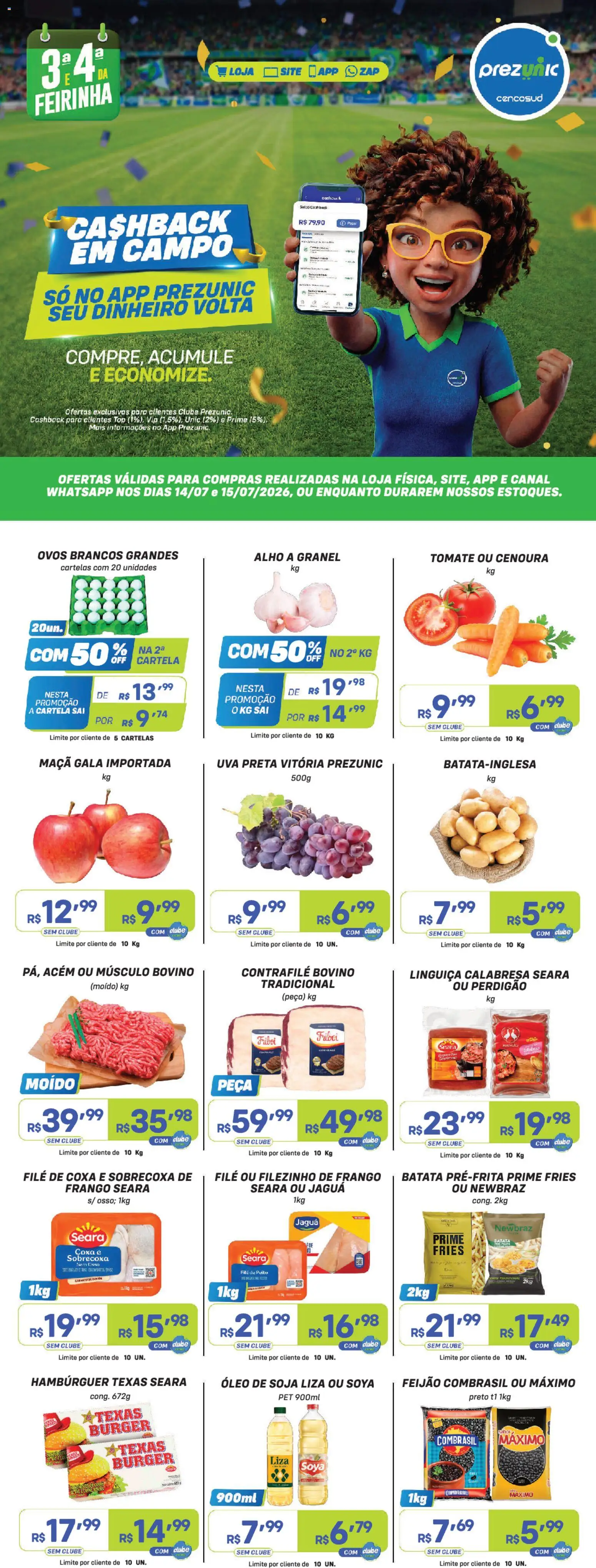 Prezunic Folheto - válido de 14/07/2026 | Página: 1 | Produtos: Alho, Acém, Óleo, Batata