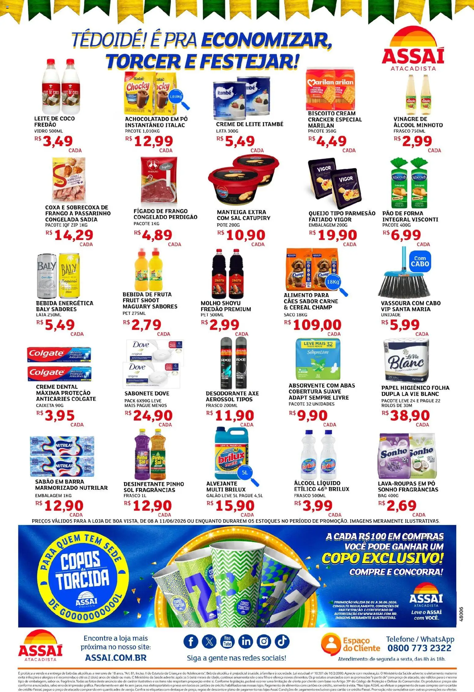 Assaí Atacadista Folheto - válido de 08.06.2026 | Página: 2 | Produtos: Alvejante, Sabão, Pneus, Telefone