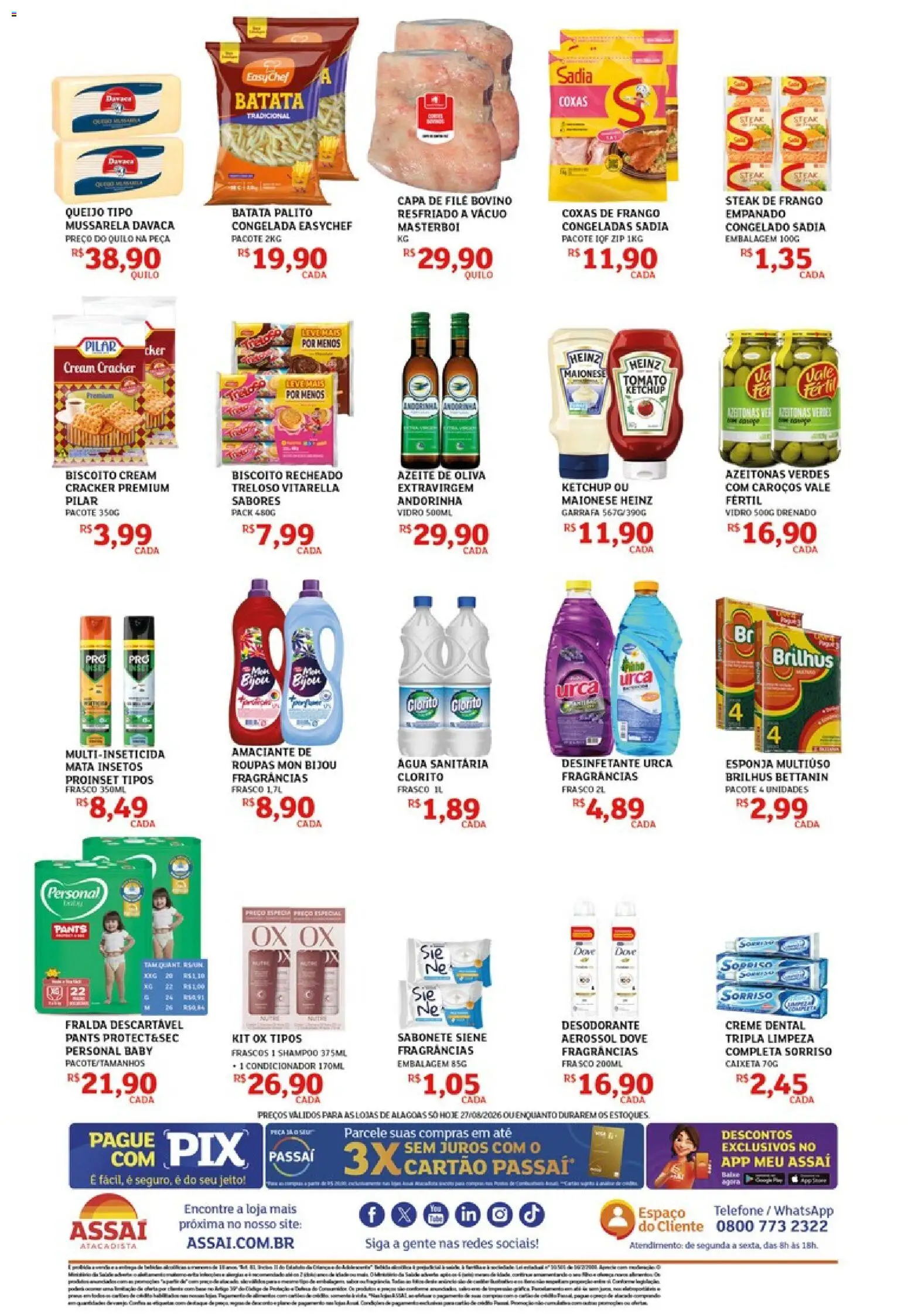 Assaí Atacadista Folheto - válido de 27/08/2026 | Página: 2 | Produtos: Steak, Frango, Azeite de oliva, Creme dental