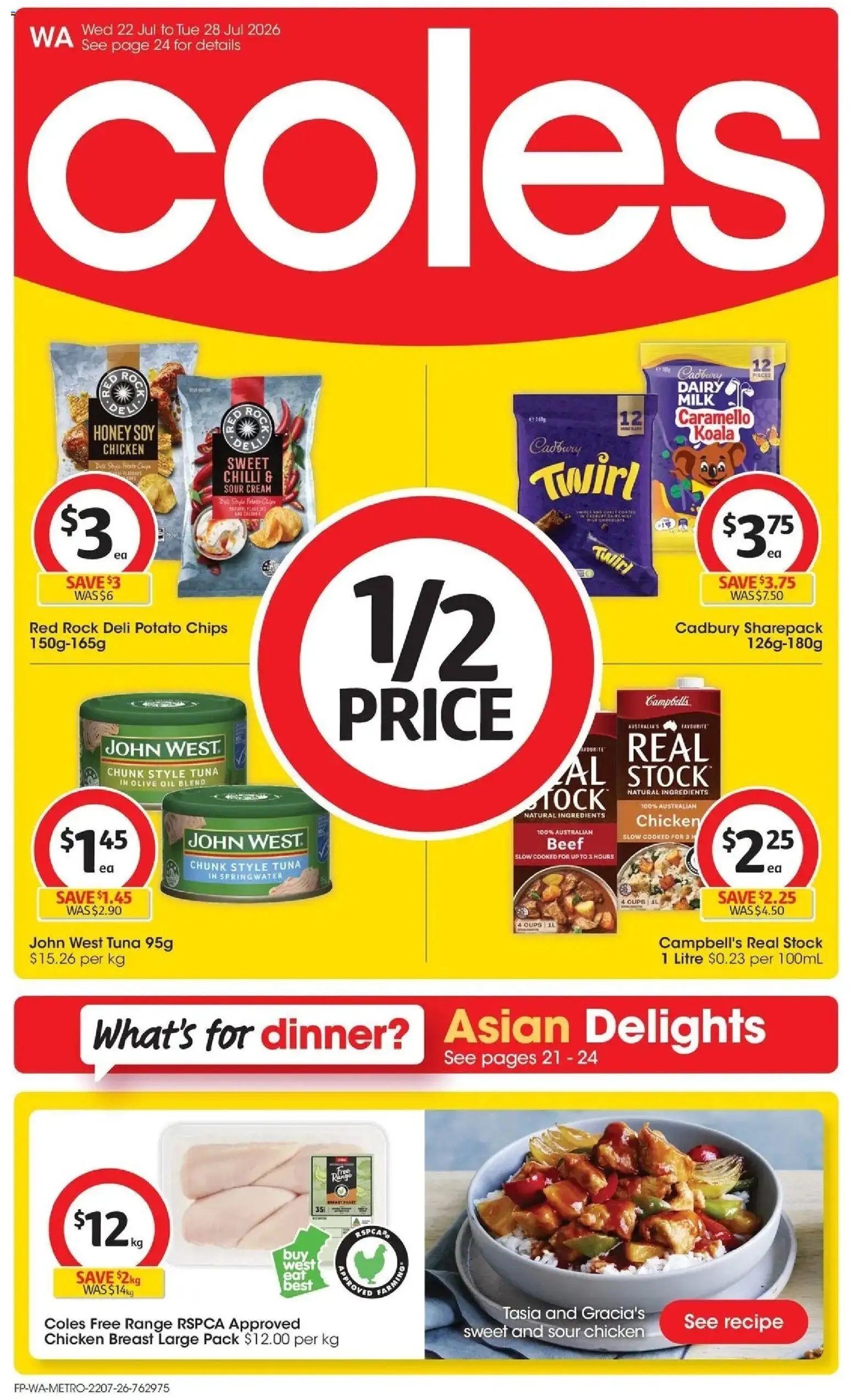 Coles catalogue - valid from 22/07/2026 | Page: 1 | Products: Dairy, Sour cream, Olive oil, Chilli