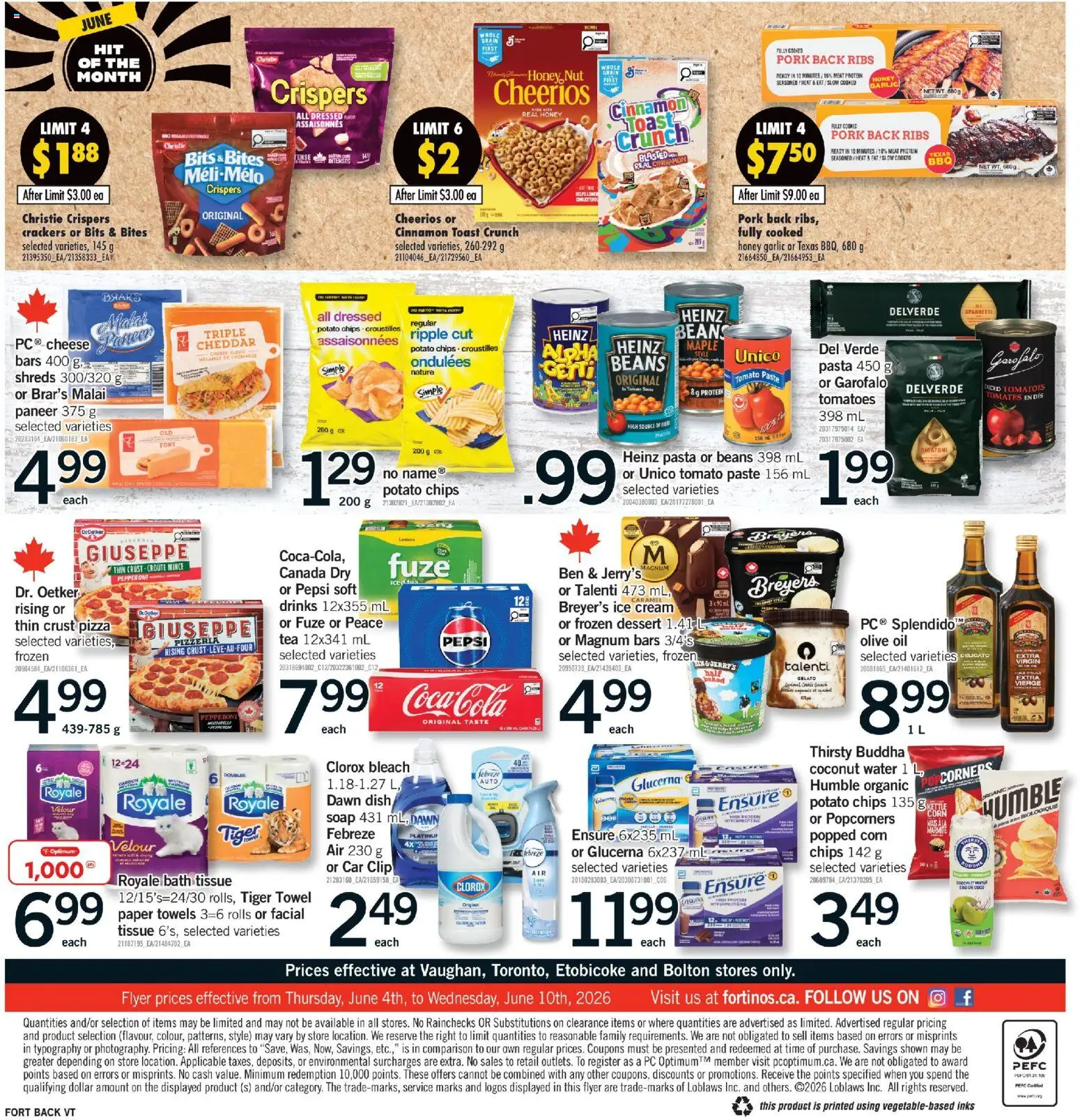Fortinos flyer valid from 04.06.2026 | Page: 2 | Products: Chips, Bath, Pork, Tomatoes