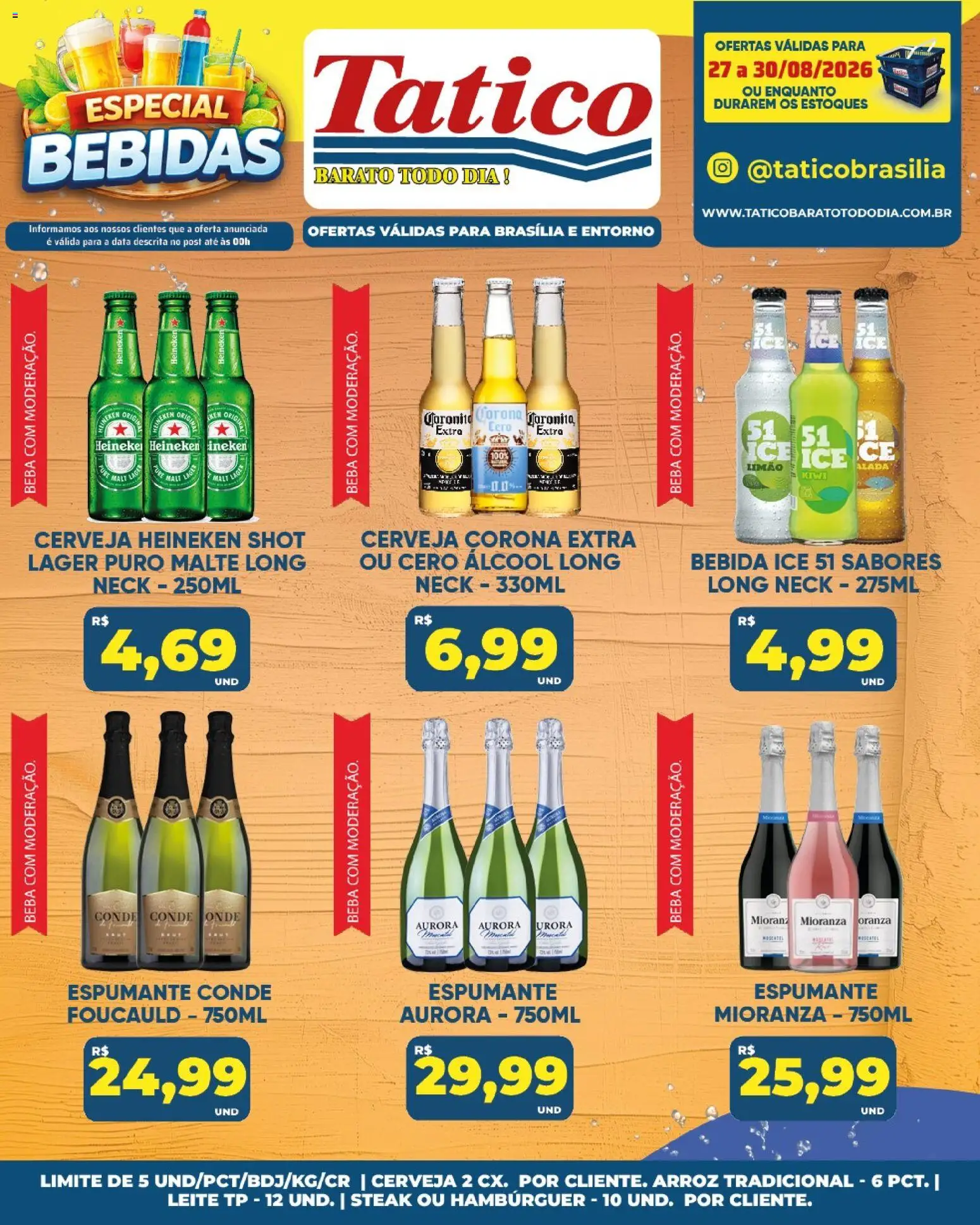 Tatico Folheto - válido de 27/08/2026 | Página: 25 | Produtos: Leite, Cerveja Heineken, Hambúrguer, Cerveja Corona