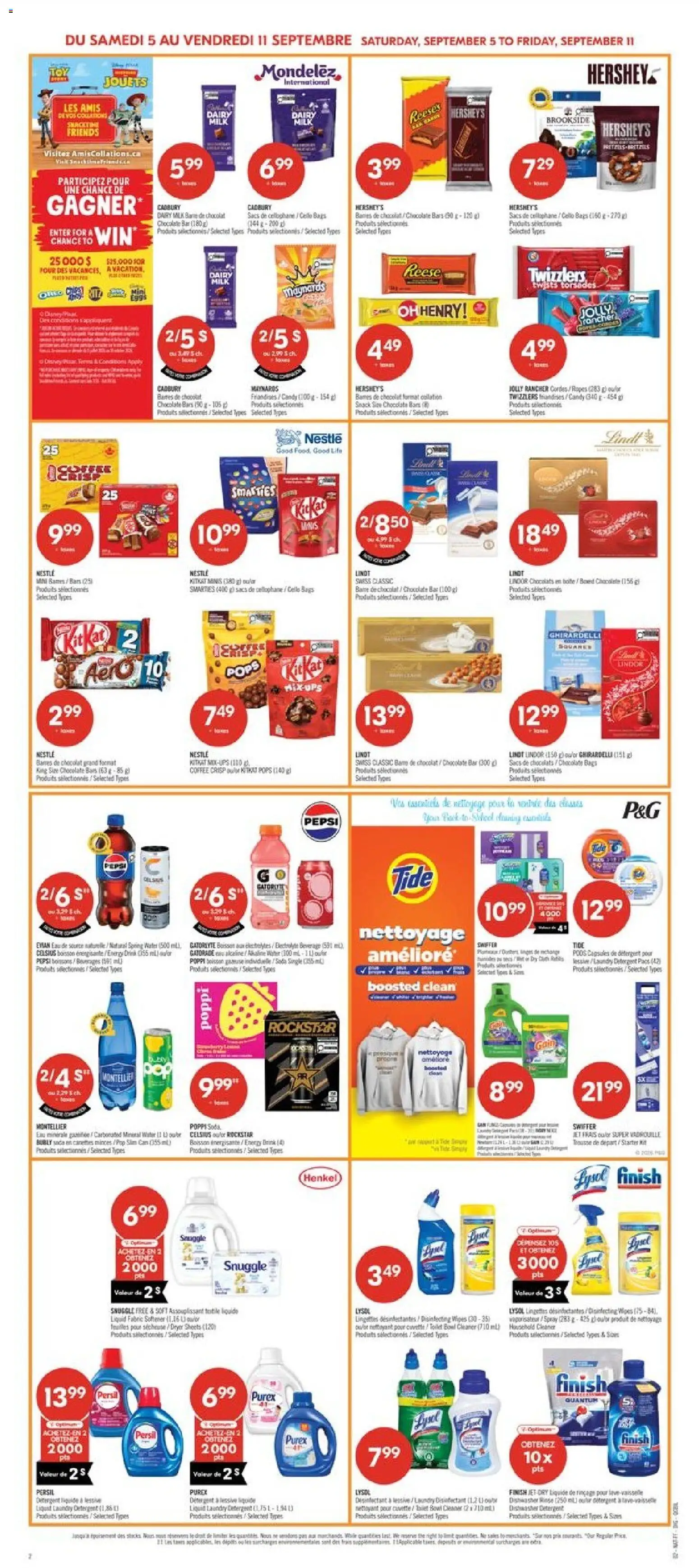 Pharmaprix flyer valid from Sep 5, 2026 | Page: 8 | Products: Chocolate bar, Pepsi, Fabric softener, Spring water