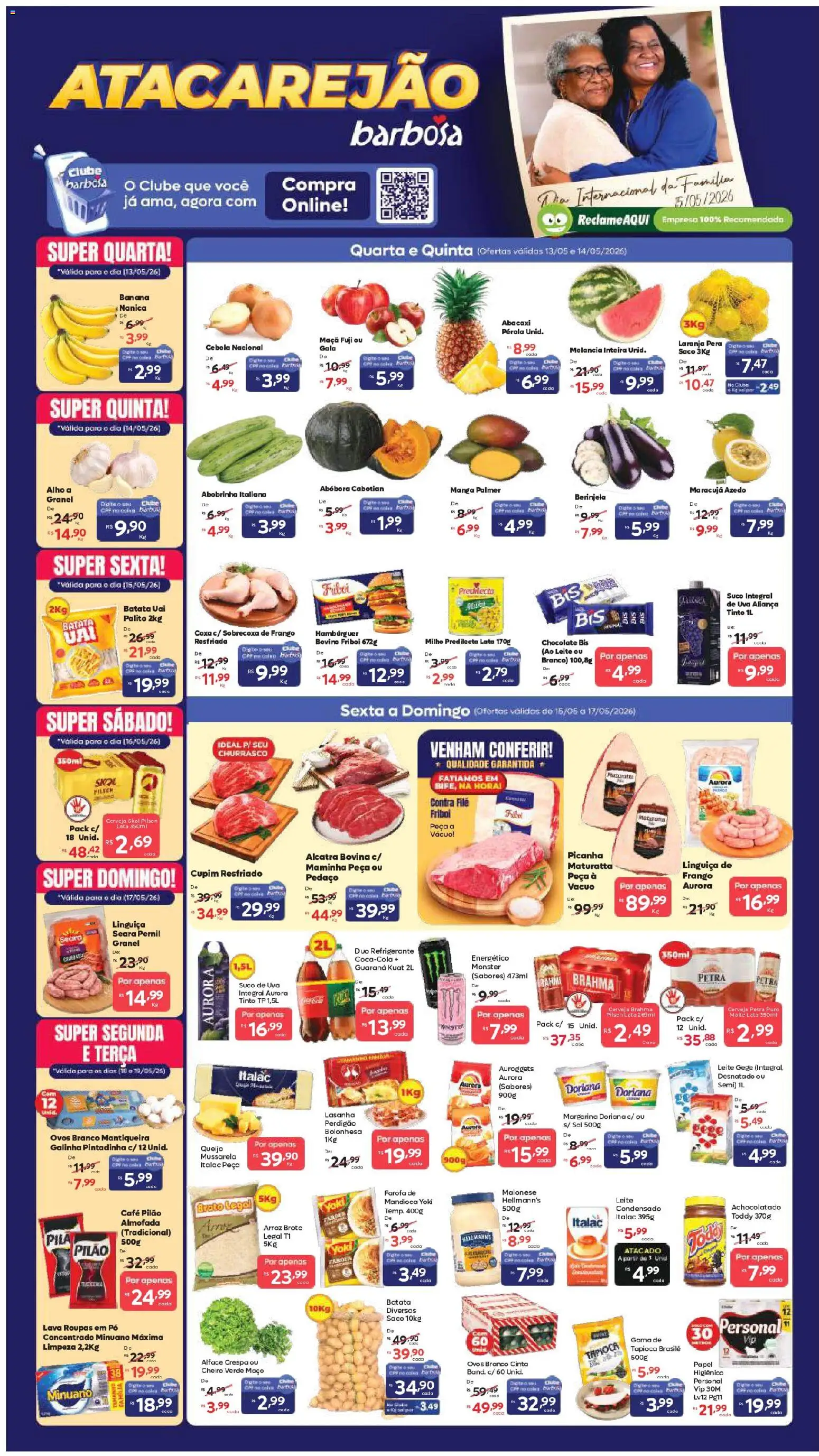 Barbosa Supermercados Folheto - válido de 13.05.2026 | Página: 1 | Produtos: Mandioca, Guaraná, Linguiça, Papel higiênico