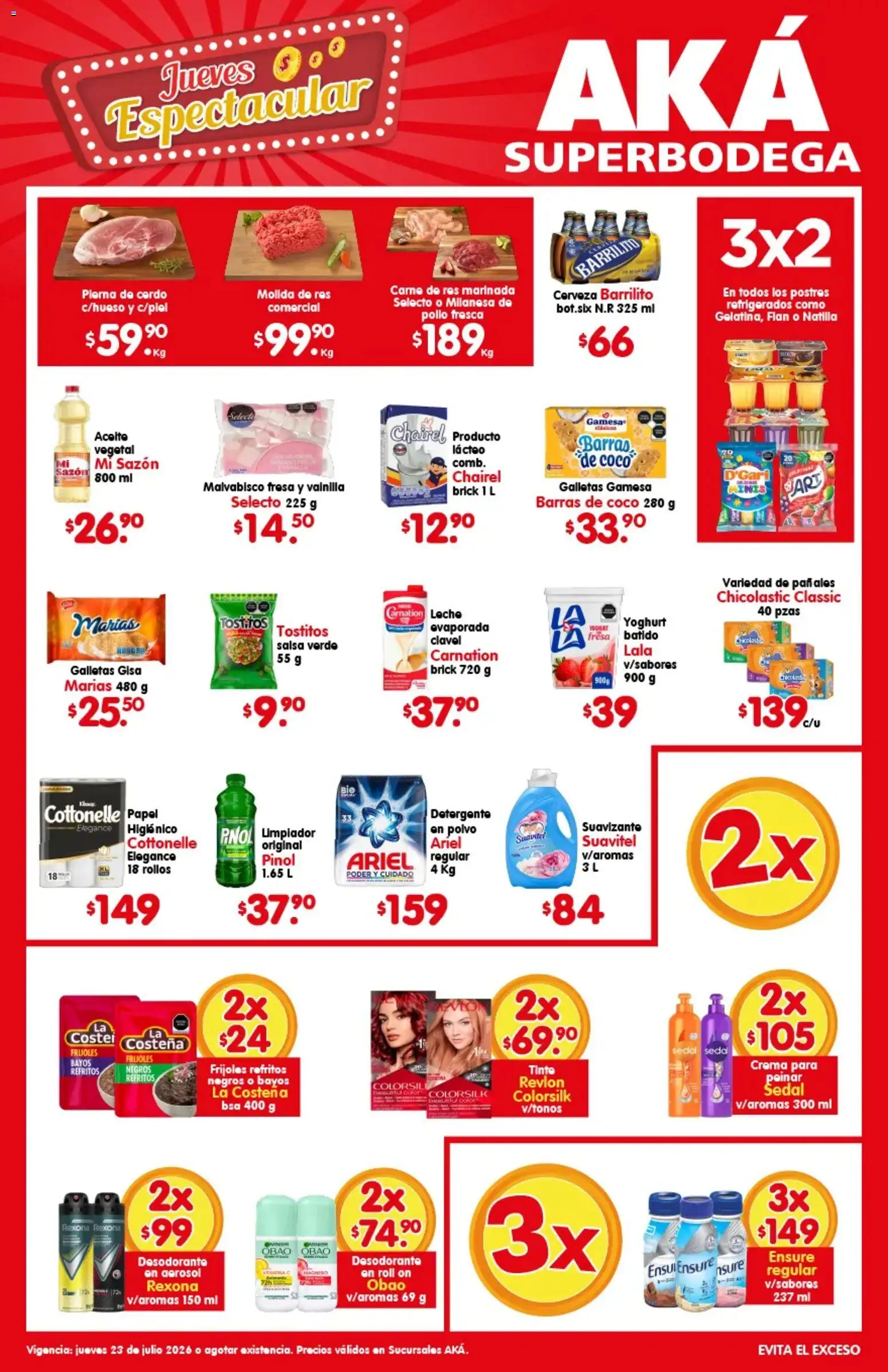 Nuevas ofertas de Arteli válidas en toda la República Mexicana desde el 23/07/2026. ¡Encuentra las mejores ofertas en Arteli folleto Aká Super Bodega! | Página: 1 | Productos: Pollo, Leche, Res, Limpiador