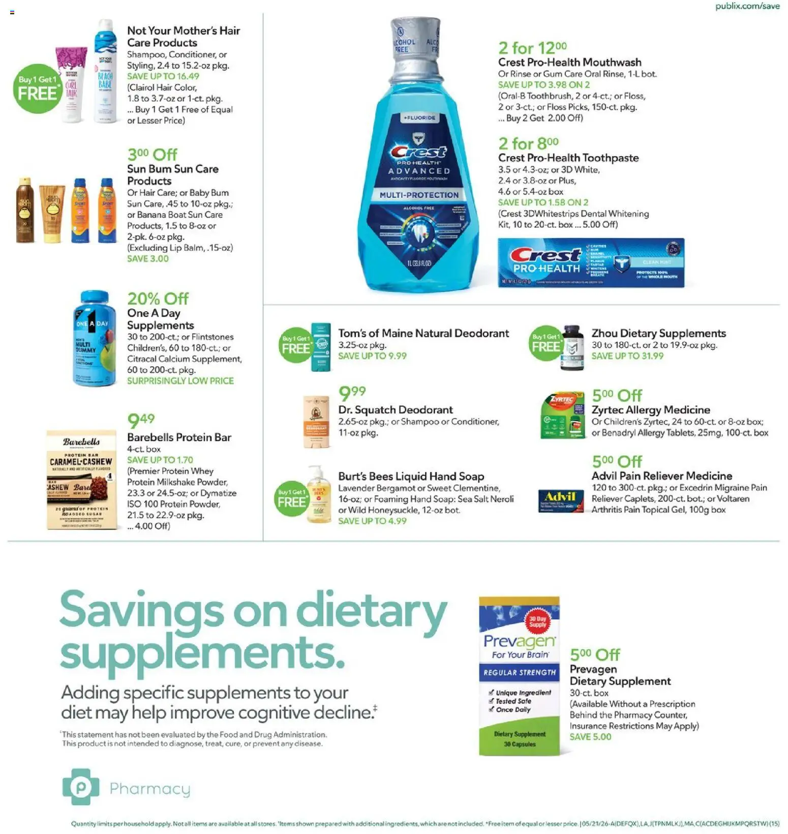 Publix Weekly Ad - valid from 20.05.2026 | Page: 15 | Products: Shampoo, Deodorant, Mouthwash, Salt