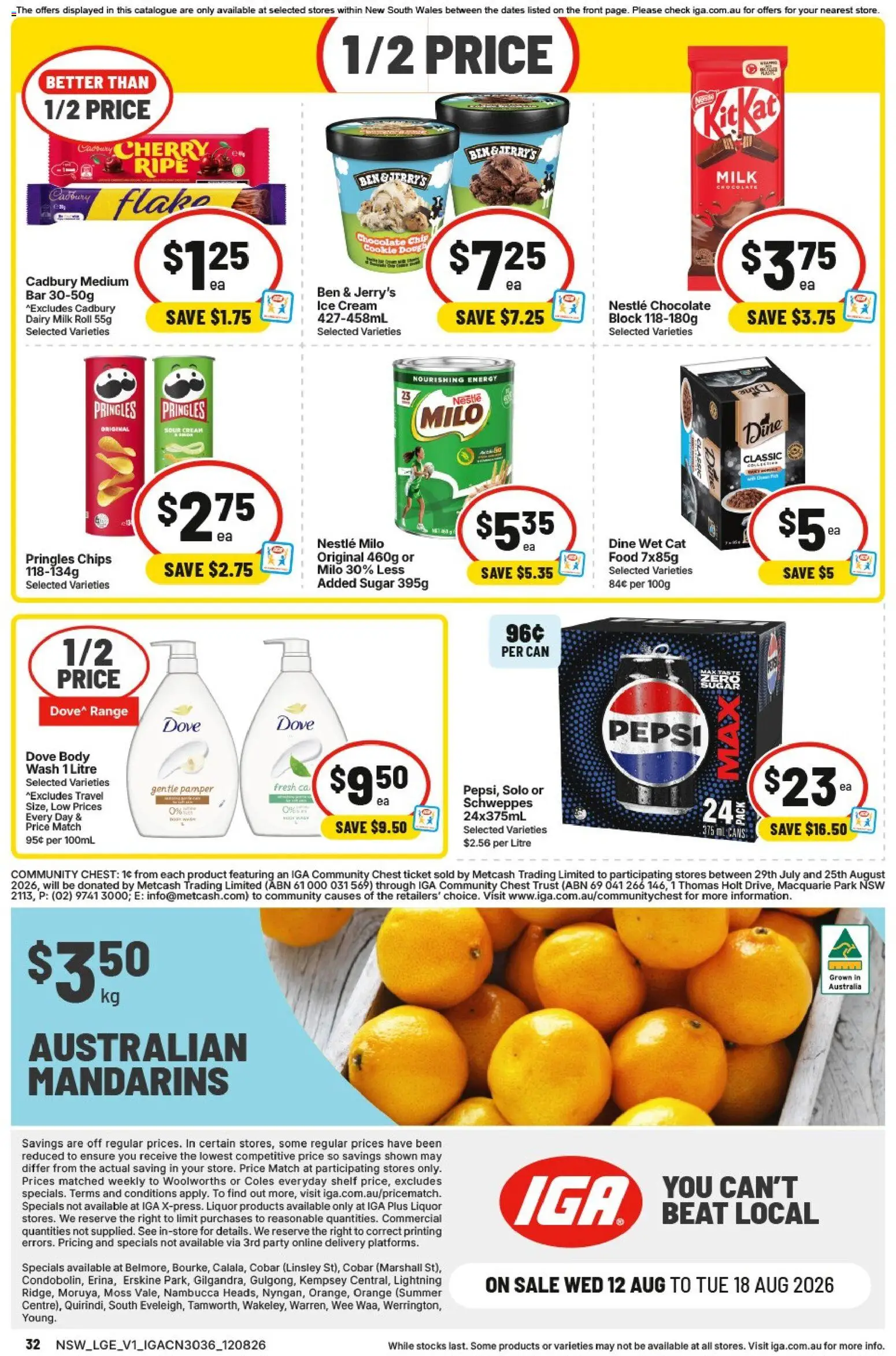 IGA catalogue - valid from 12/08/2026 | Page: 32 | Products: Shelf, Dairy, Mandarins, Sugar