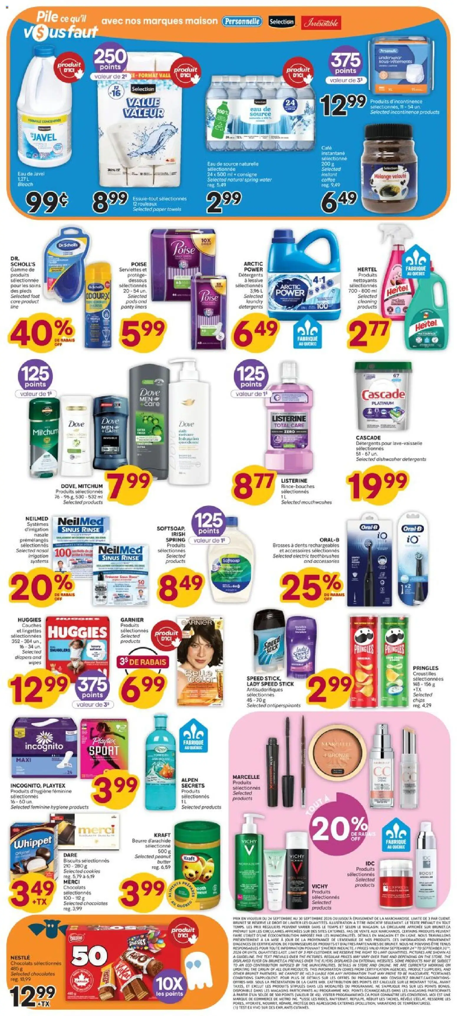Brunet flyer valid from Sep 24, 2026 | Page: 9 | Products: Diapers, Spring water, Biscuits, Panty liners