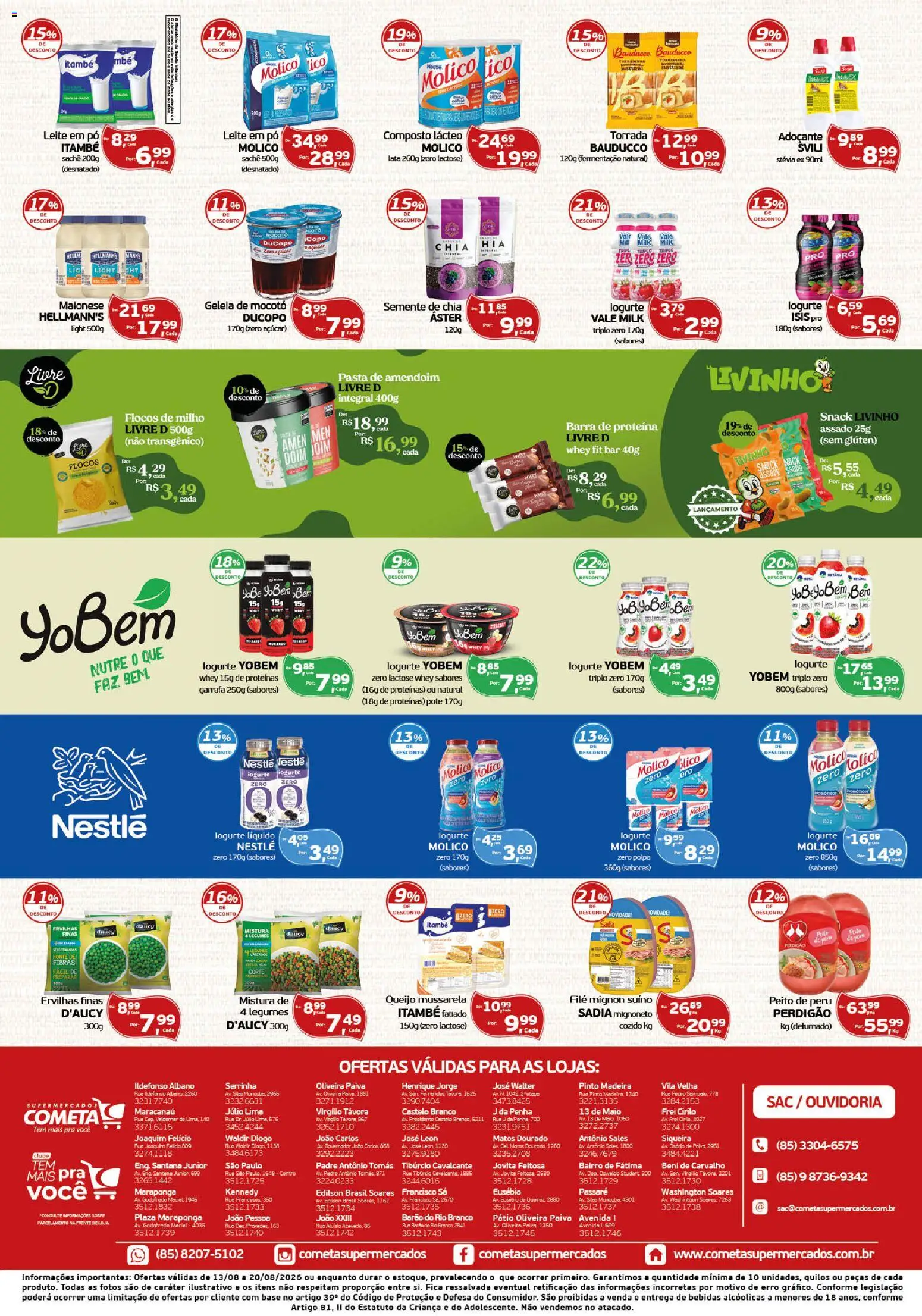 Cometa Supermercados Folheto - válido de 13/08/2026 | Página: 2 | Produtos: Iogurte, Pasta, Barra de proteína, Proteína