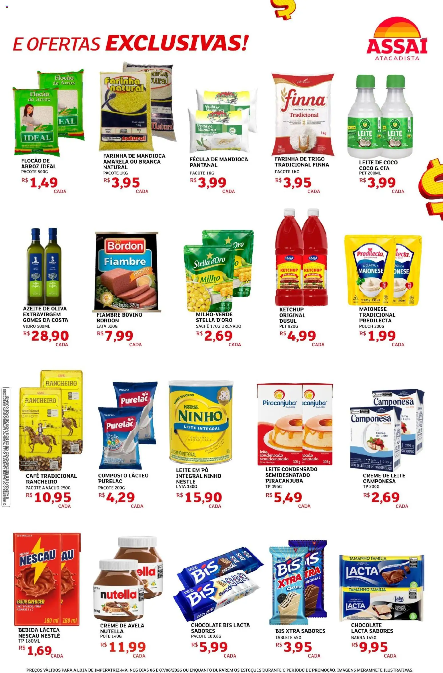 Assaí Atacadista Folheto - válido de 06.06.2026 | Página: 3 | Produtos: Pó, Farinha de mandioca, Arroz, Maionese