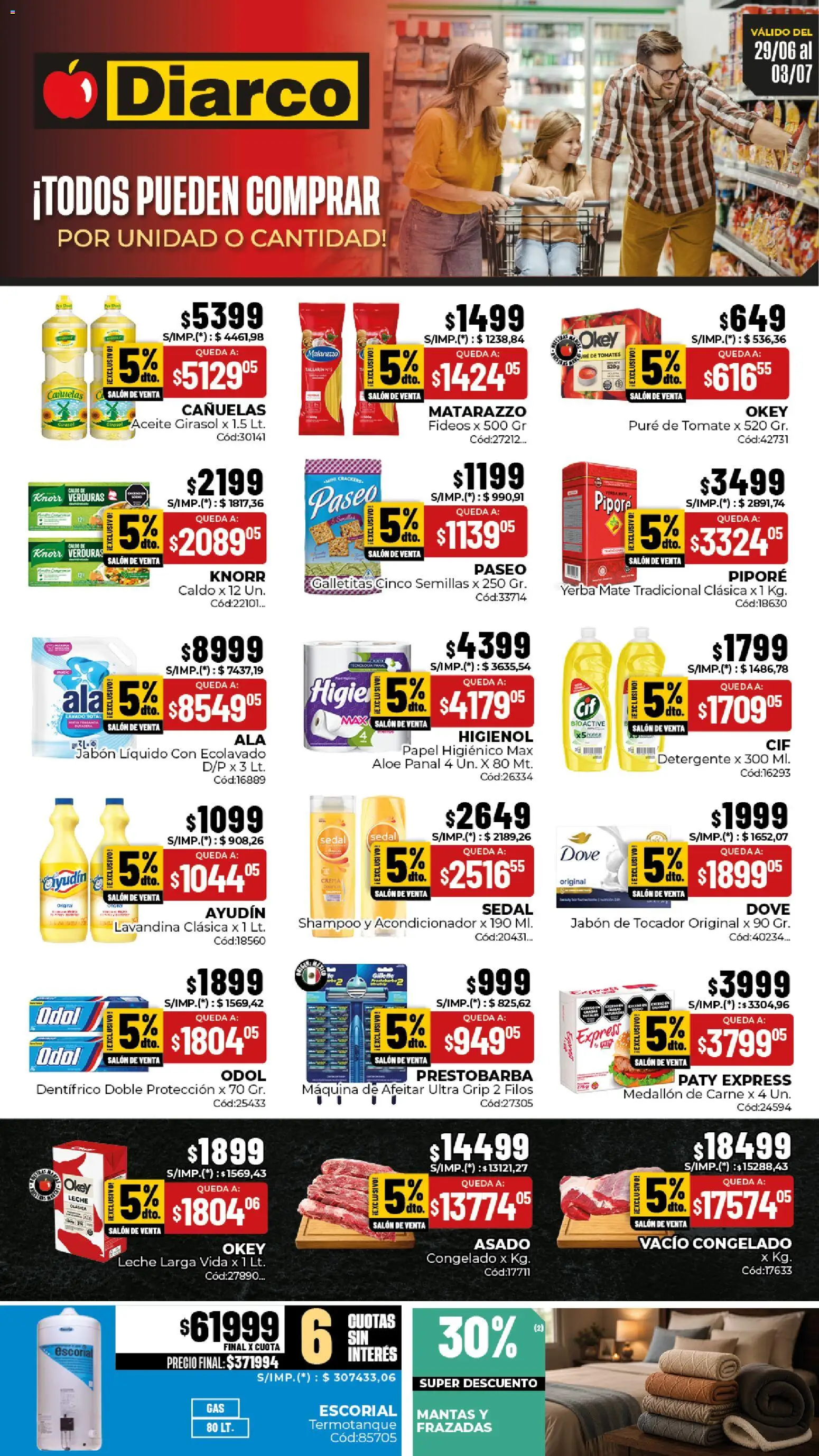 Diarco ofertas │ válido desde el 29/06/2026 | Página: 1 | Productos: Leche, Pure de Tomate, Termotanque, Tomates