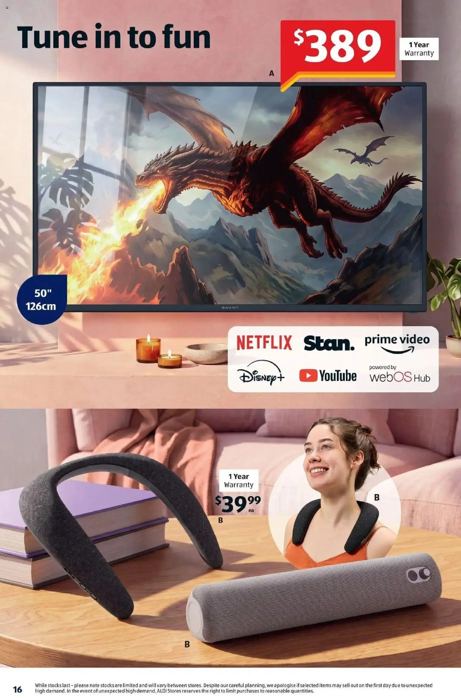 Aldi catalogue - valid from 07/10/2026 | Page: 16 | Products: Tv, Television, Speaker, Video