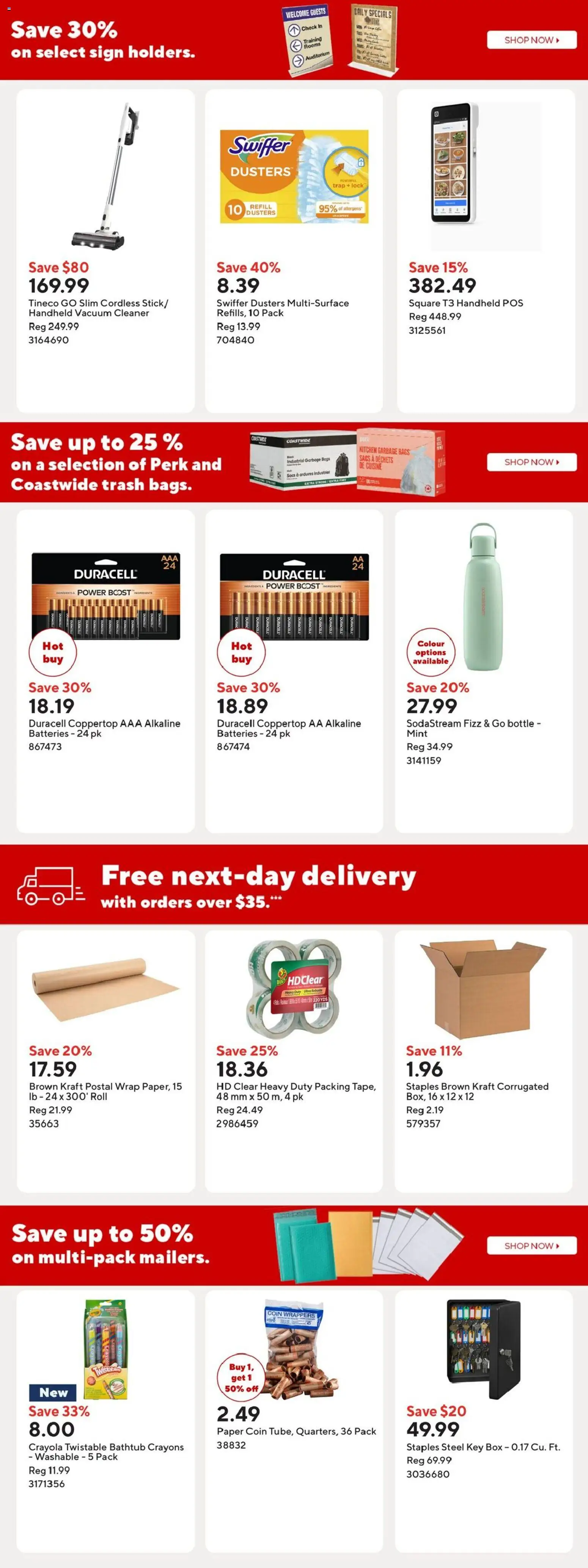 Staples flyer valid from Oct 2, 2026 | Page: 11 | Products: Garbage bags, Vacuum cleaner, Batteries, Box
