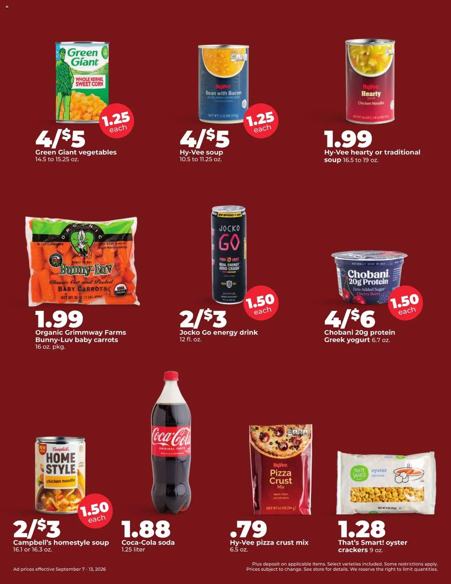 HyVee Weekly Ad - valid from 09/07/2026 | Page: 4 | Products: Corn, Crackers, Bacon, Carrots