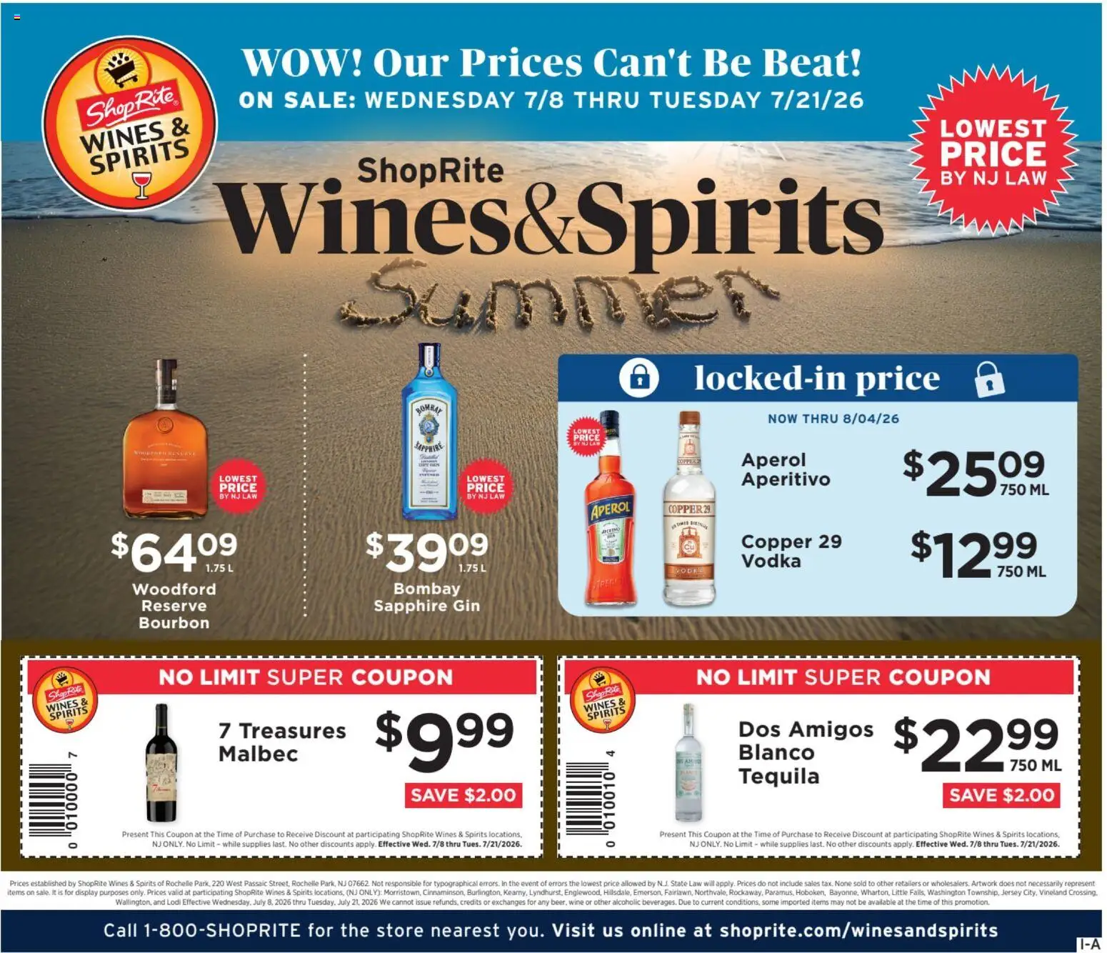 ShopRite Wine & Spirits - valid from 07/08/2026 | Page: 1 | Products: Wine, Bourbon, Gin, Vodka