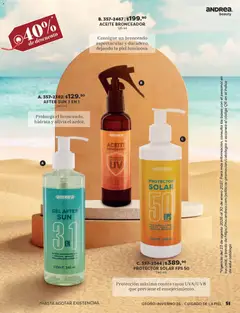 Vista previa de Andrea catálogo Beauty, nuevo folleto de la tienda, válido en México a partir del 23/08/2026 | Página: 51 | Productos: Aceite, Bronceador, Protector solar