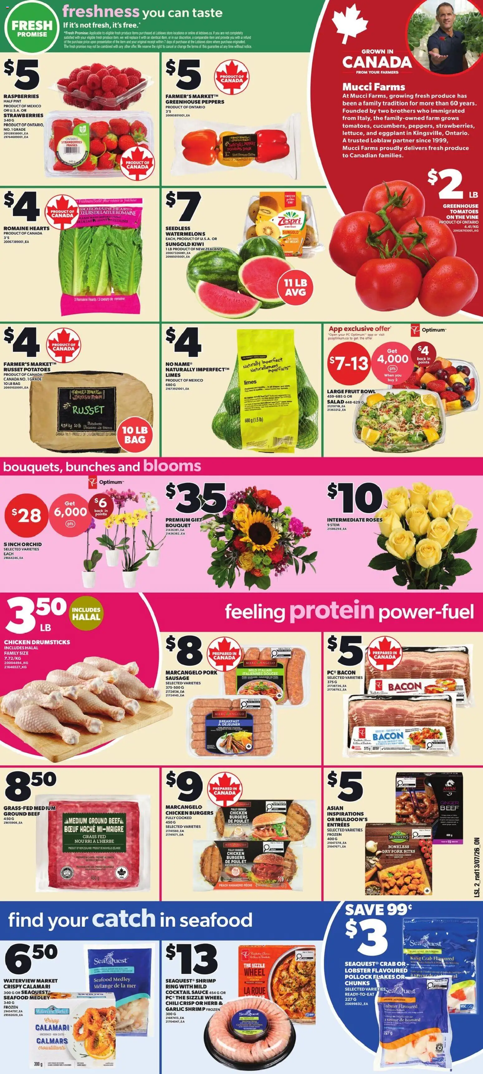 Loblaws flyer valid from Jul 16, 2026 | Page: 3 | Products: Drumsticks, PC, Raspberries, Orchid