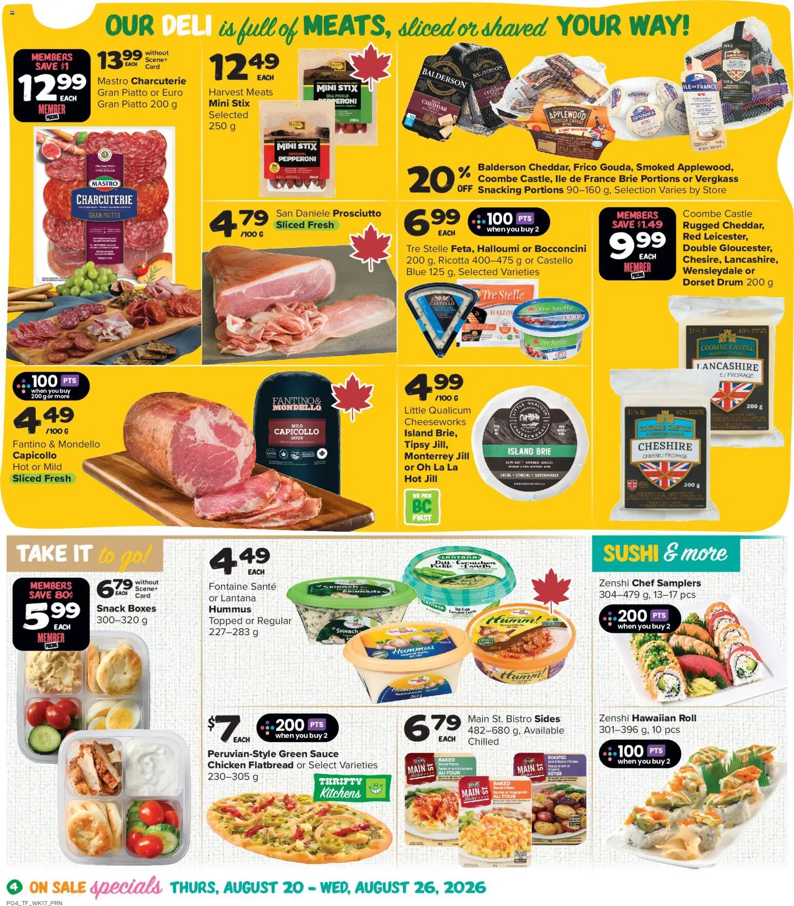 Thrifty Foods flyer valid from Aug 20, 2026 | Page: 5 | Products: Hummus, Ricotta, Cheese, Chicken