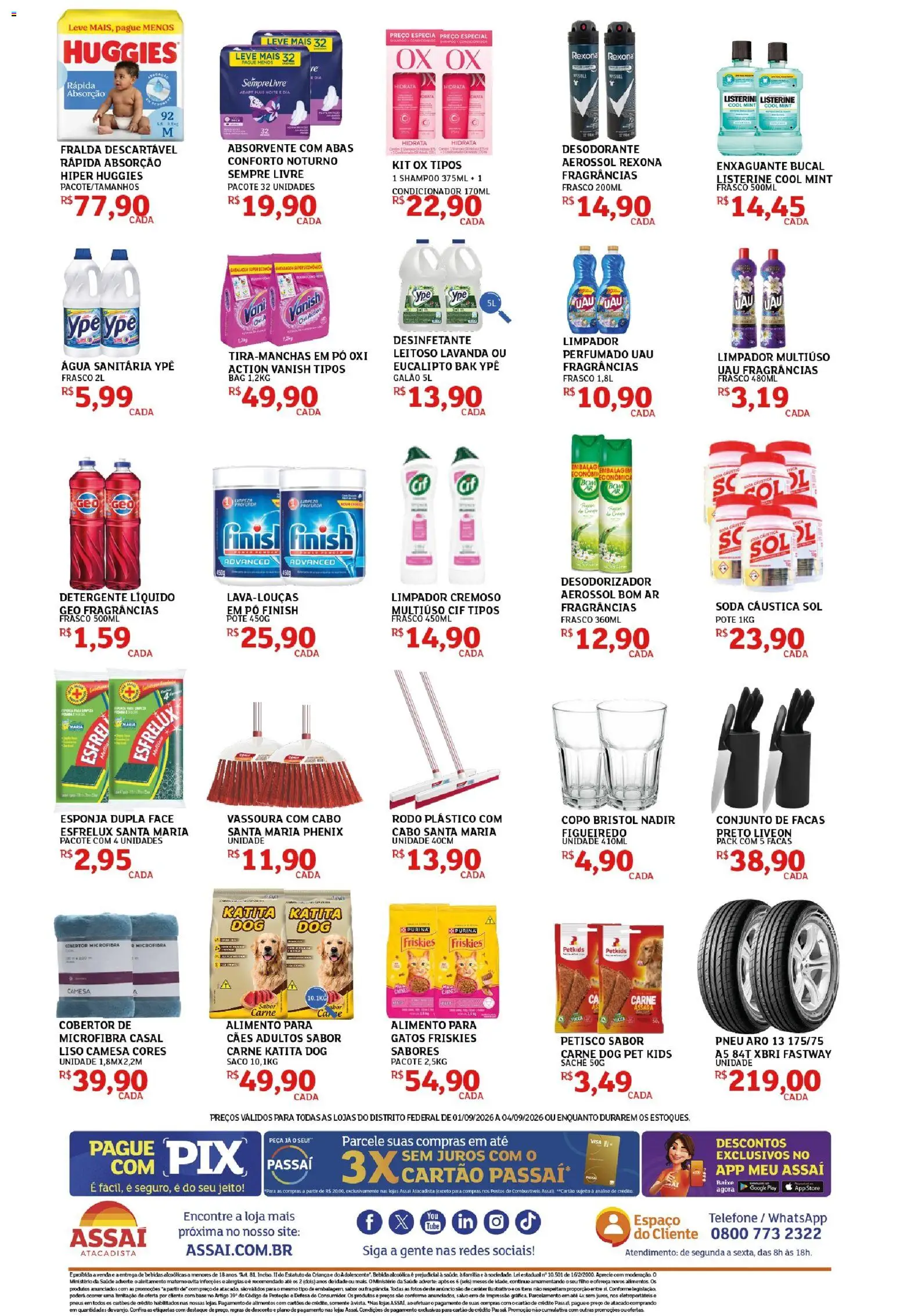 Assaí Atacadista Folheto - válido de 01/09/2026 | Página: 4 | Produtos: Shampoo, Limpador multiuso, Pneus, Sempre Livre