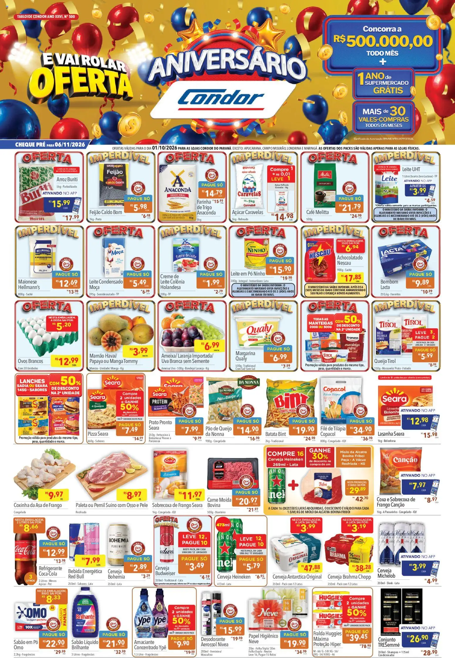Supermercados Condor Folheto - válido de 01/10/2026 | Página: 1 | Produtos: Pó, Cola, Pernil suíno, Papel higiênico