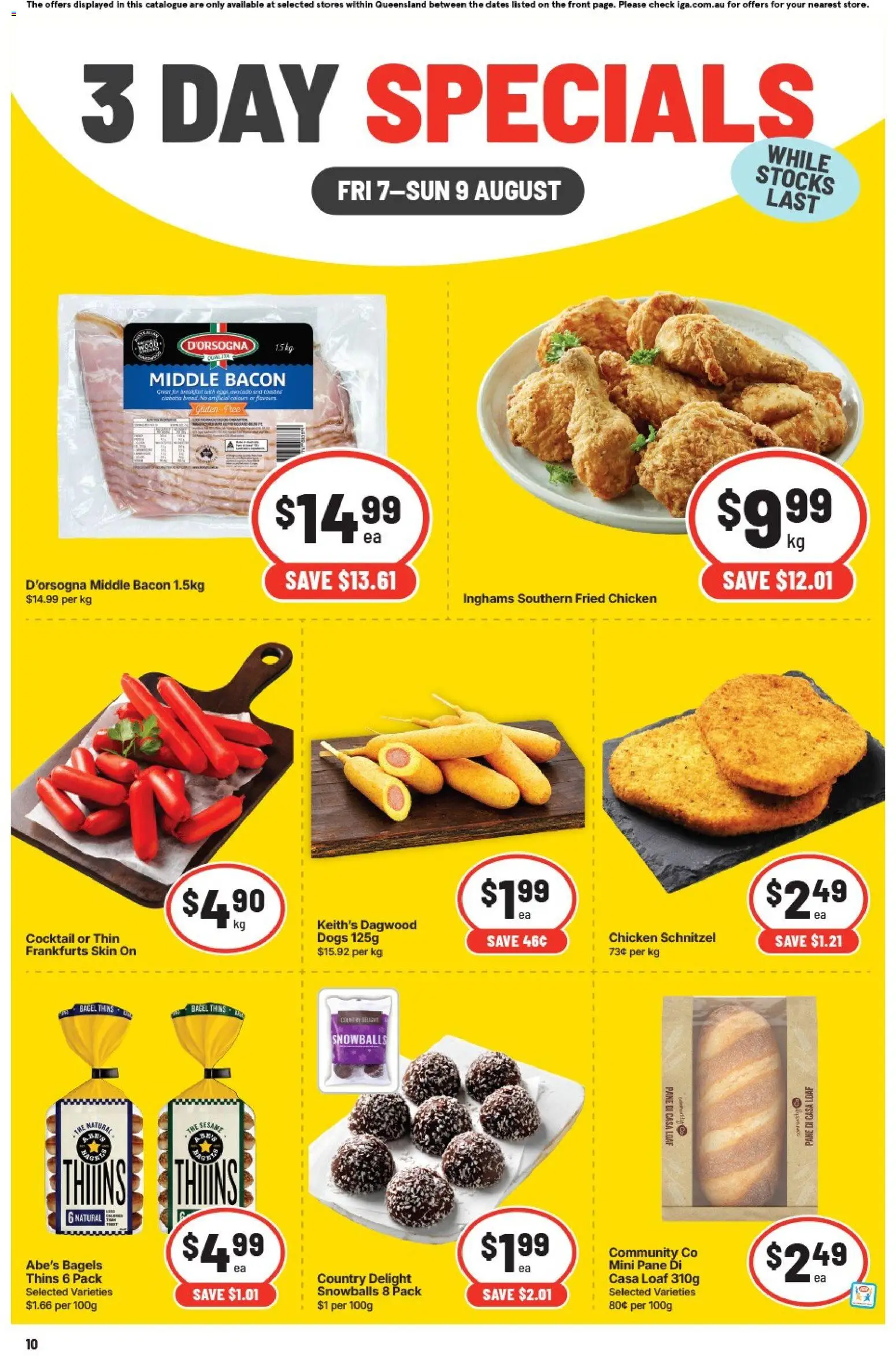 IGA catalogue - valid from 07/08/2026 | Page: 2 | Products: Bagels, Bacon, Chicken