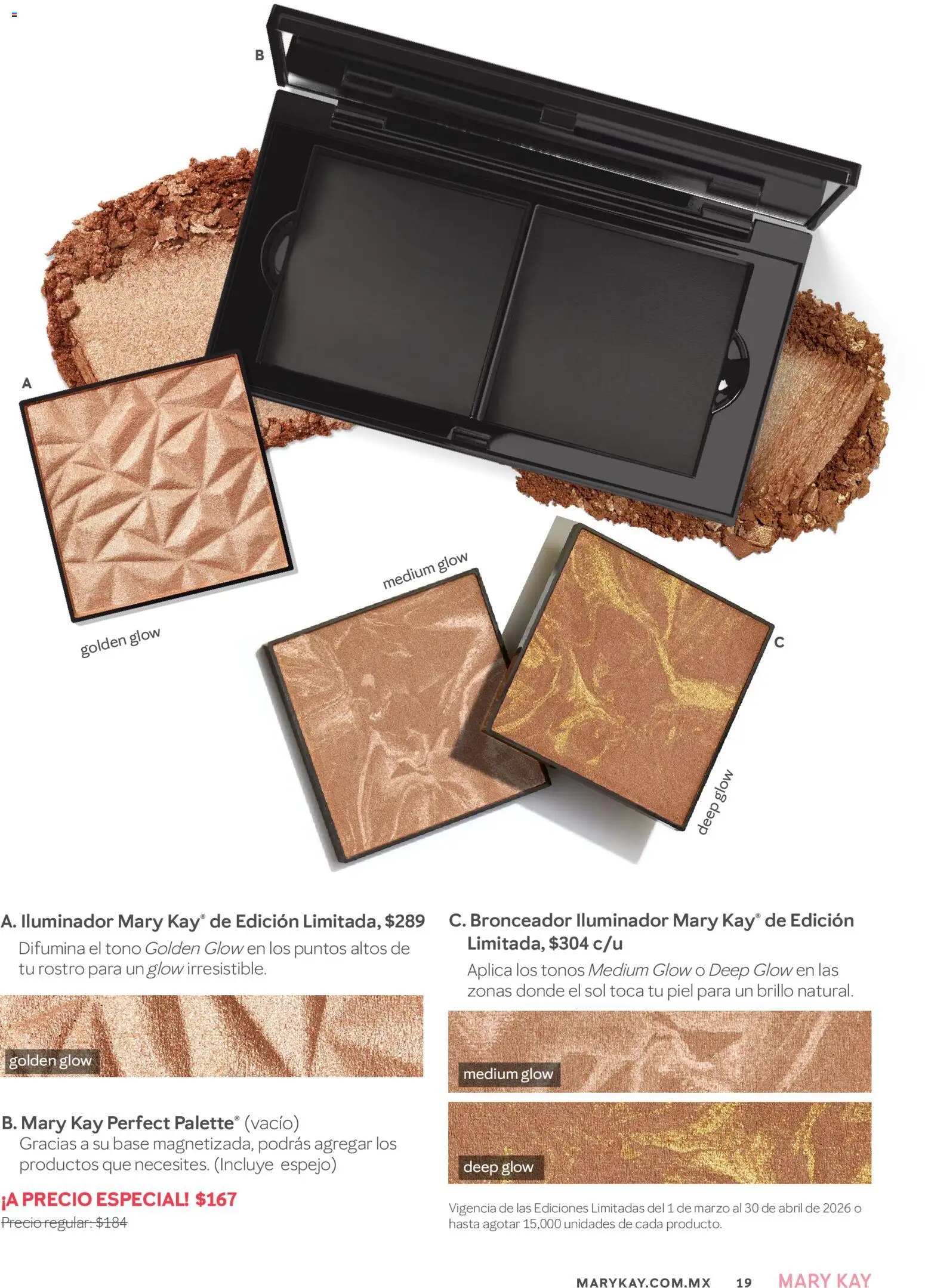 Nuevas ofertas de Mary Kay válidas en toda la República Mexicana desde el 01.04.2026. ¡Encuentra las mejores ofertas en Catálogo Mary Kay Abril 2026! | Página: 19 | Productos: Iluminador, Brillo, Espejo, Bronceador