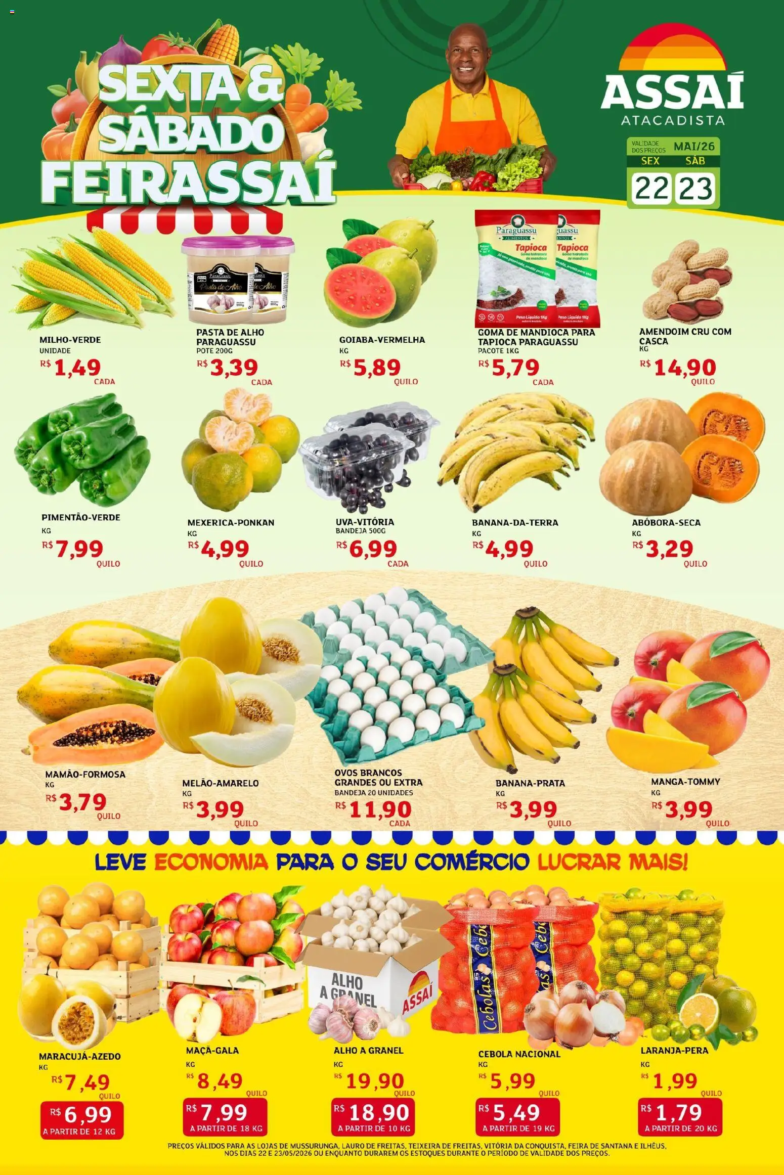 Assaí Atacadista Folheto - válido de 22.05.2026 | Página: 1 | Produtos: Mandioca, Tapioca, Pasta, Bandeja