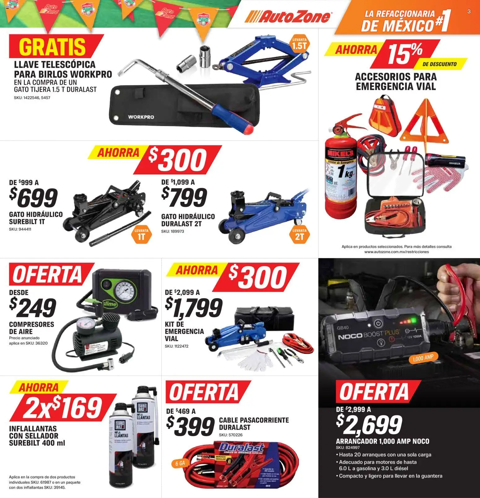 Nuevas ofertas de AutoZone válidas en toda la República Mexicana desde el 28/06/2026. ¡Encuentra las mejores ofertas en AutoZone catálogo! | Página: 3 | Productos: Tijera, Cable, Llave