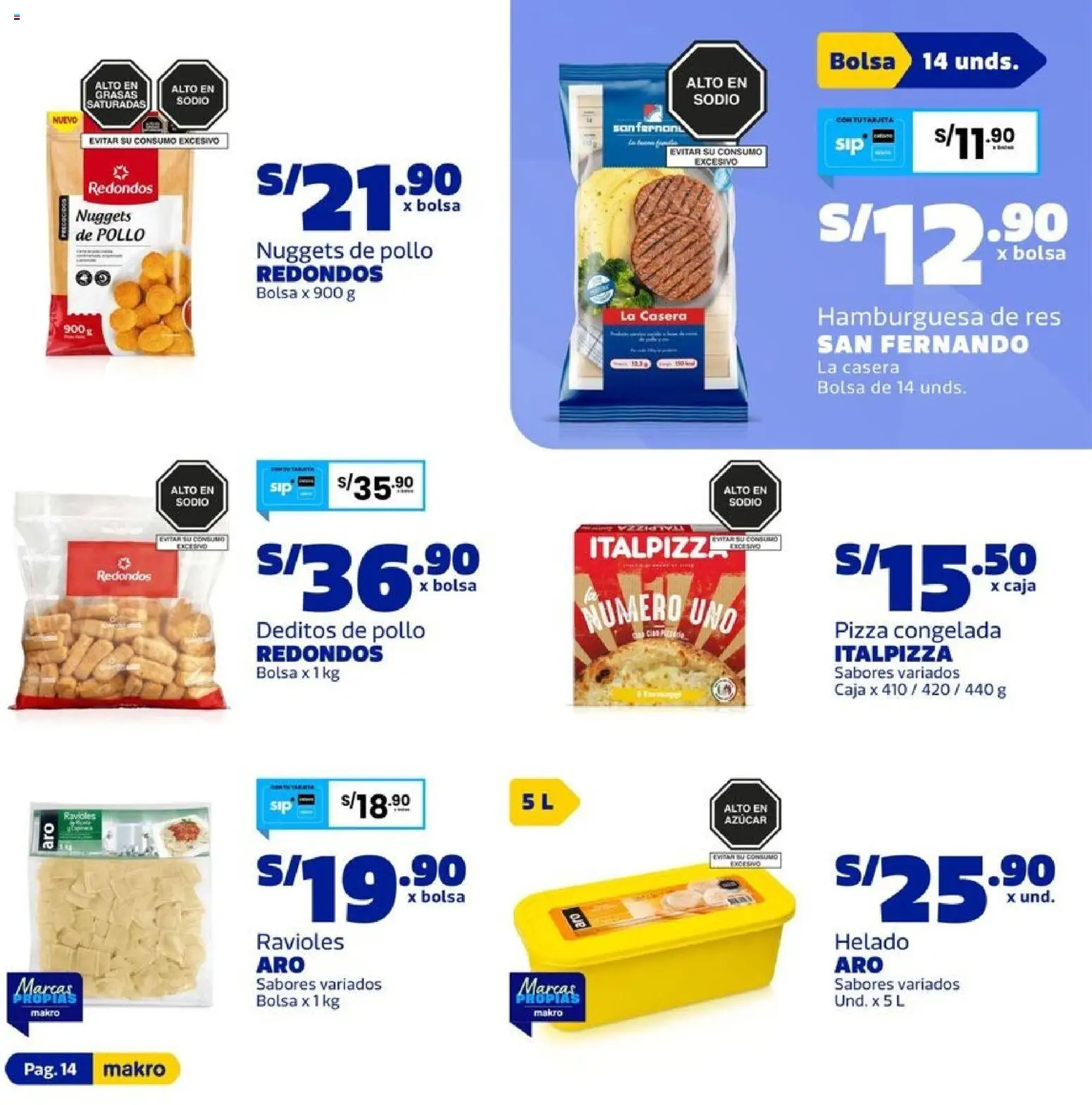 Catálogo Makro válido desde 24/09/2026 | Página: 14 | Productos: Caja, Pollo, Pizza, Nuggets de pollo