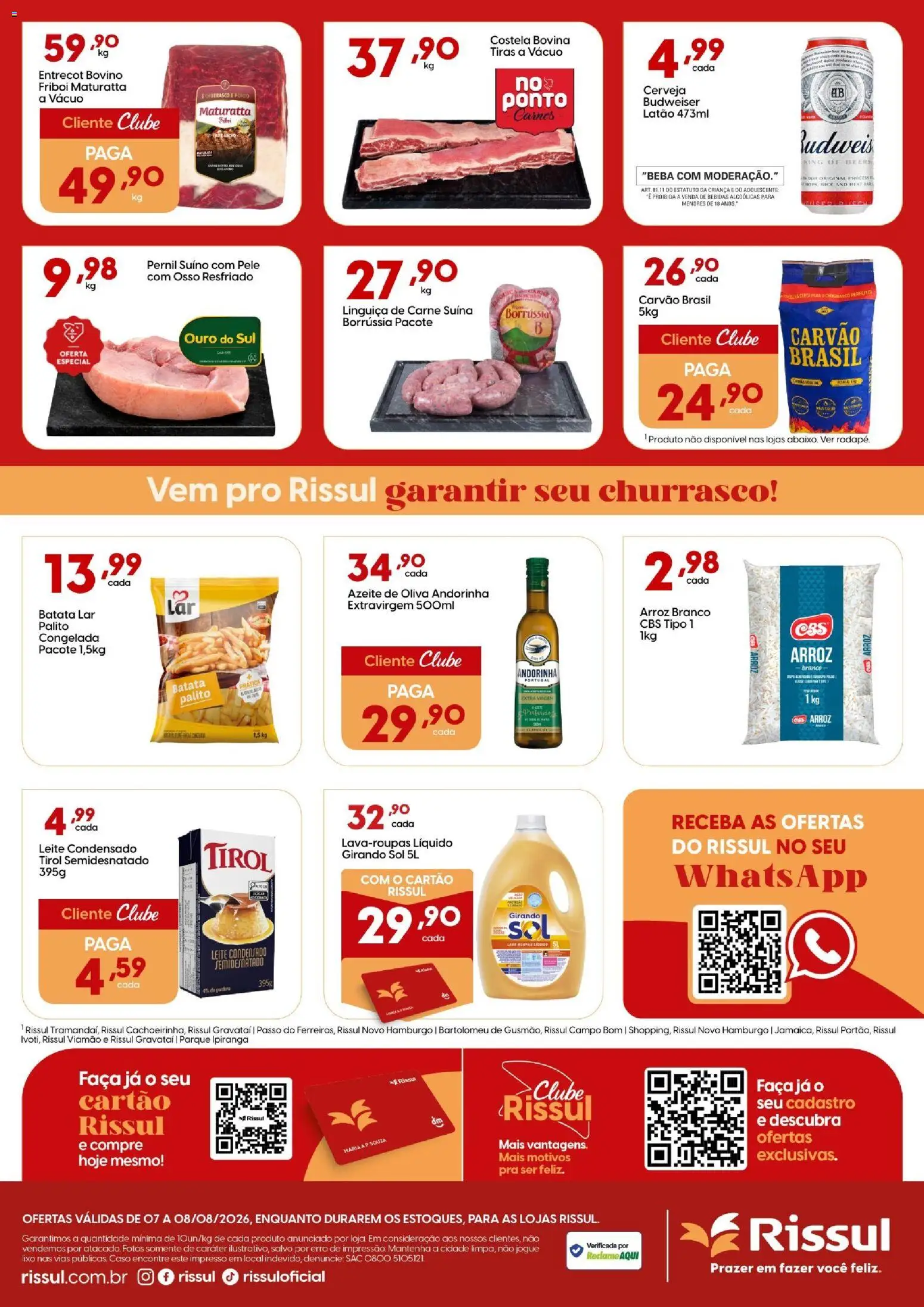 Rissul Folheto - válido de 07/08/2026 | Página: 2 | Produtos: Leite, Faca, Carne, Azeite de oliva