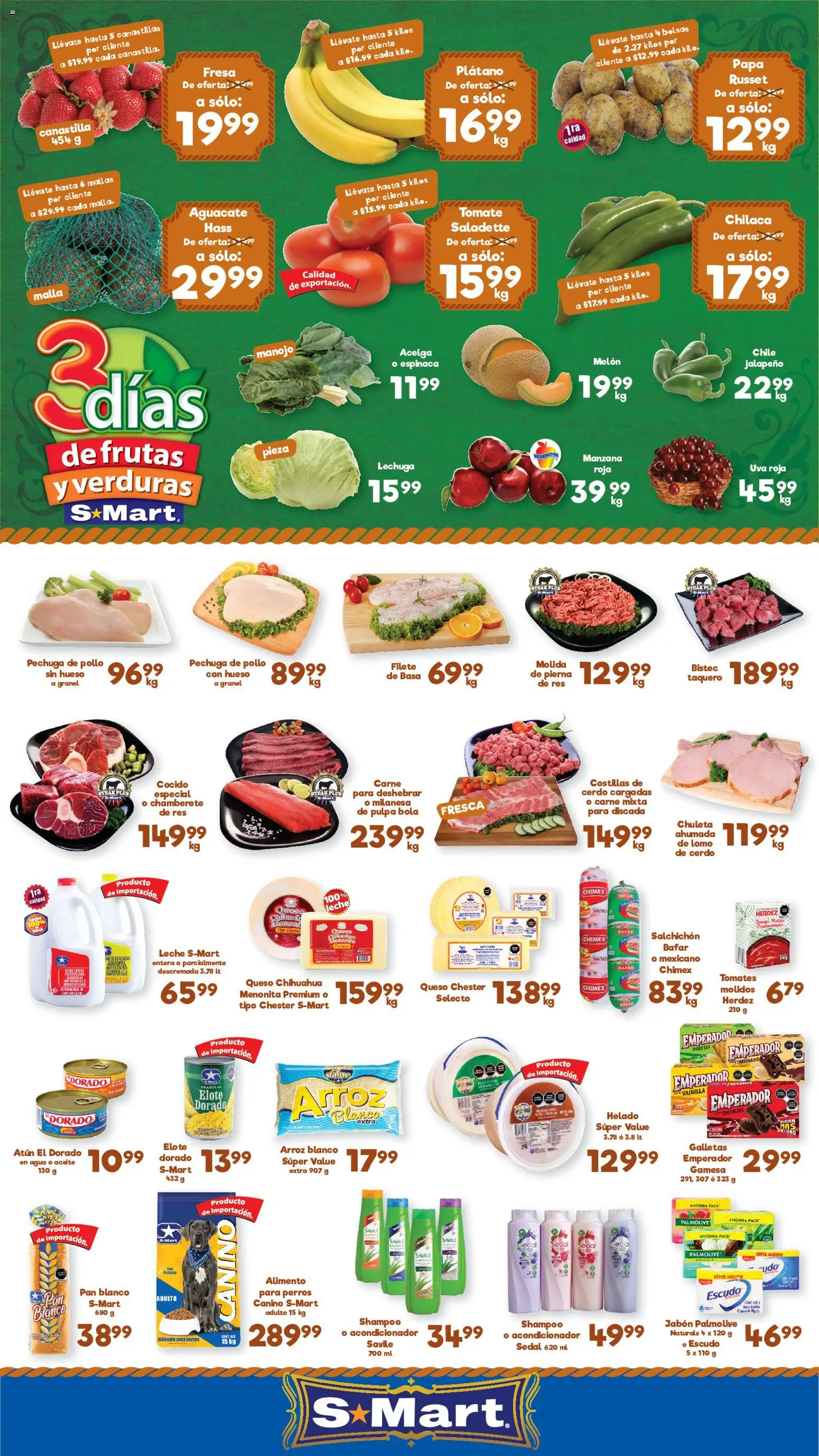 Nuevas ofertas de S-Mart válidas en toda la República Mexicana desde el 28/07/2026. ¡Encuentra las mejores ofertas en S-Mart folleto Chihuahua! | Página: 1 | Productos: Manzana, Agua, Lechuga, Helado