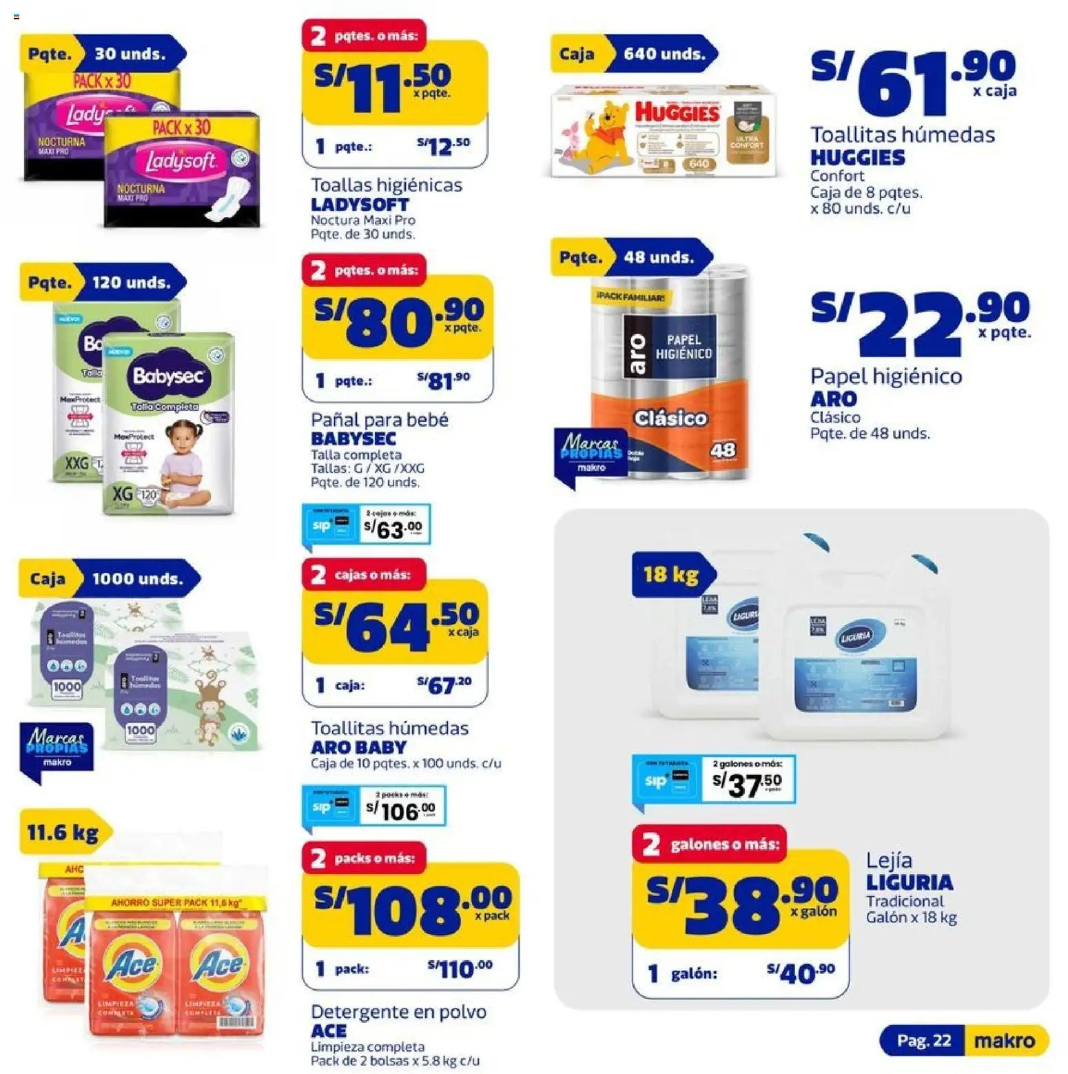 Catálogo Makro válido desde 13/08/2026 | Página: 22 | Productos: Toallas, Detergente, Caja, Detergente en polvo