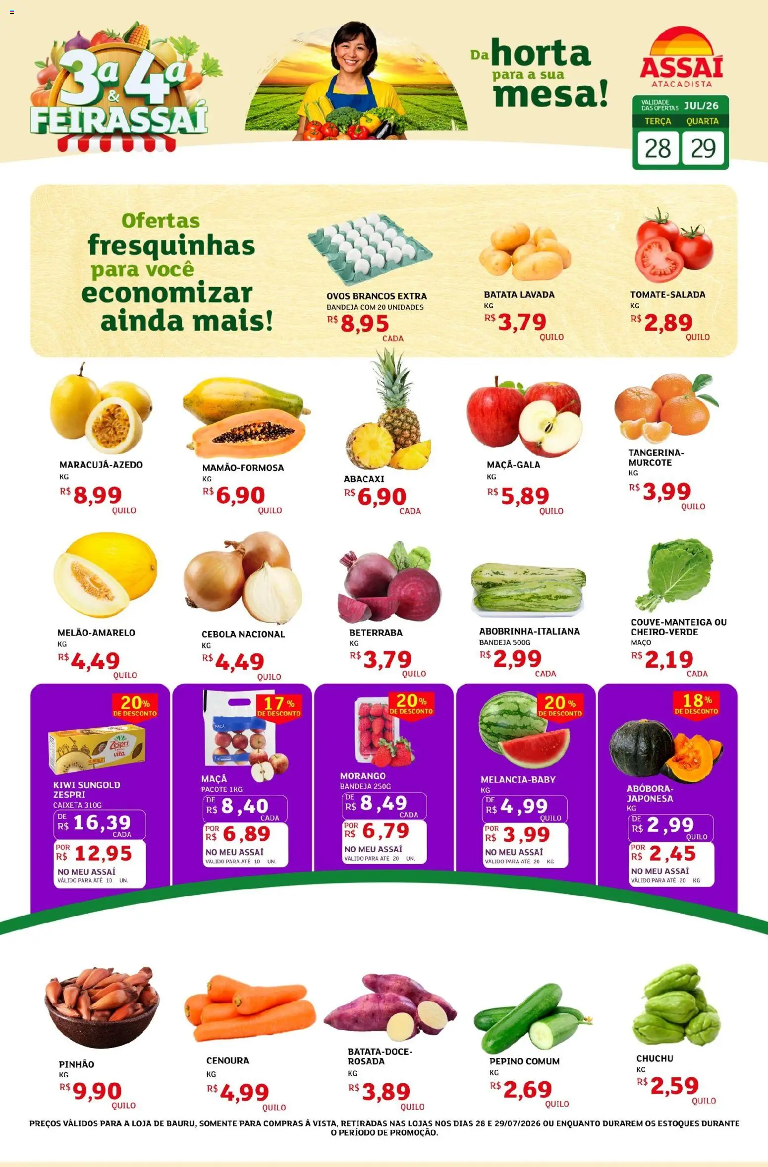 Assaí Atacadista Folheto - válido de 28/07/2026 | Página: 1 | Produtos: Abóbora, Cebola, Mesa, Ovos