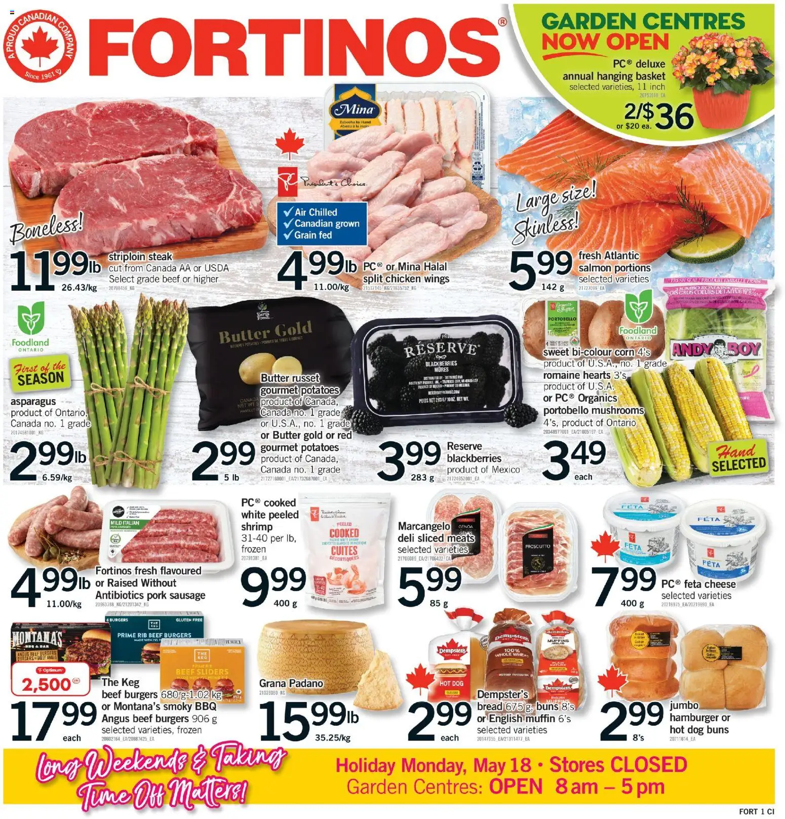 Fortinos flyer valid from 14.05.2026 | Page: 1 | Products: Chicken wings, Potatoes, Basket, Pork