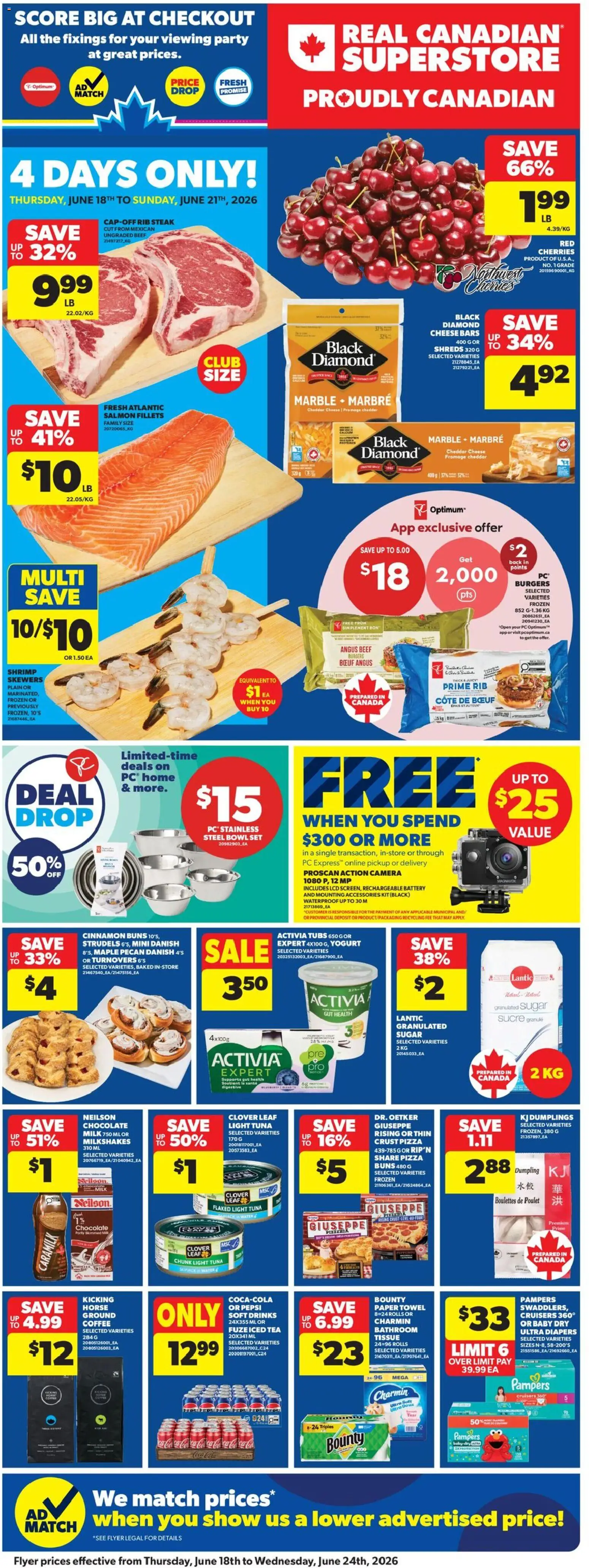 Real Canadian Superstore flyer valid from 18.06.2026 | Page: 3 | Products: Camera, Battery, Milk, Cheese