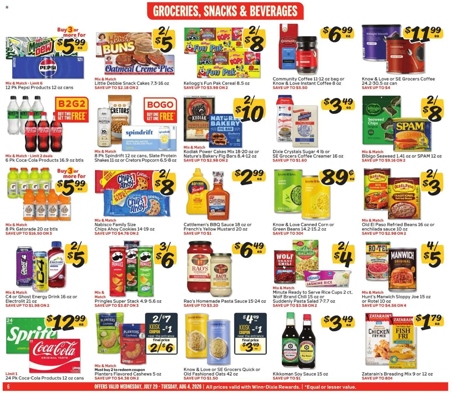 Winn Dixie Weekly Ad - valid from 07/29/2026 | Page: 6 | Products: Corn, Chips, Salad, Water