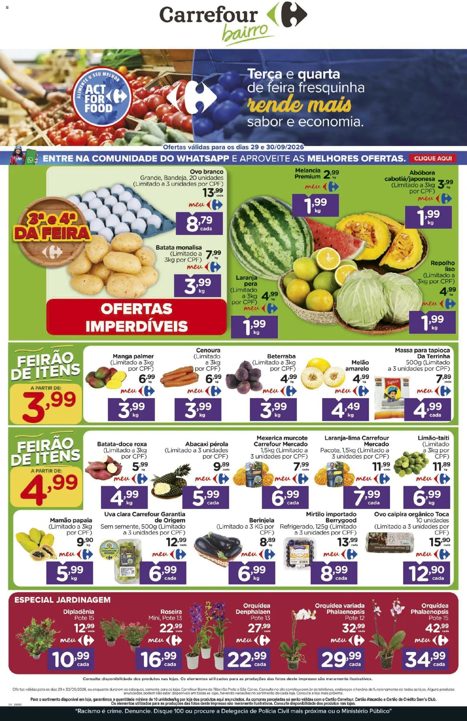 Carrefour Bairro Folheto - válido de 29/09/2026 | Página: 1 | Produtos: Mexerica, Pera, Orquídea, Massa