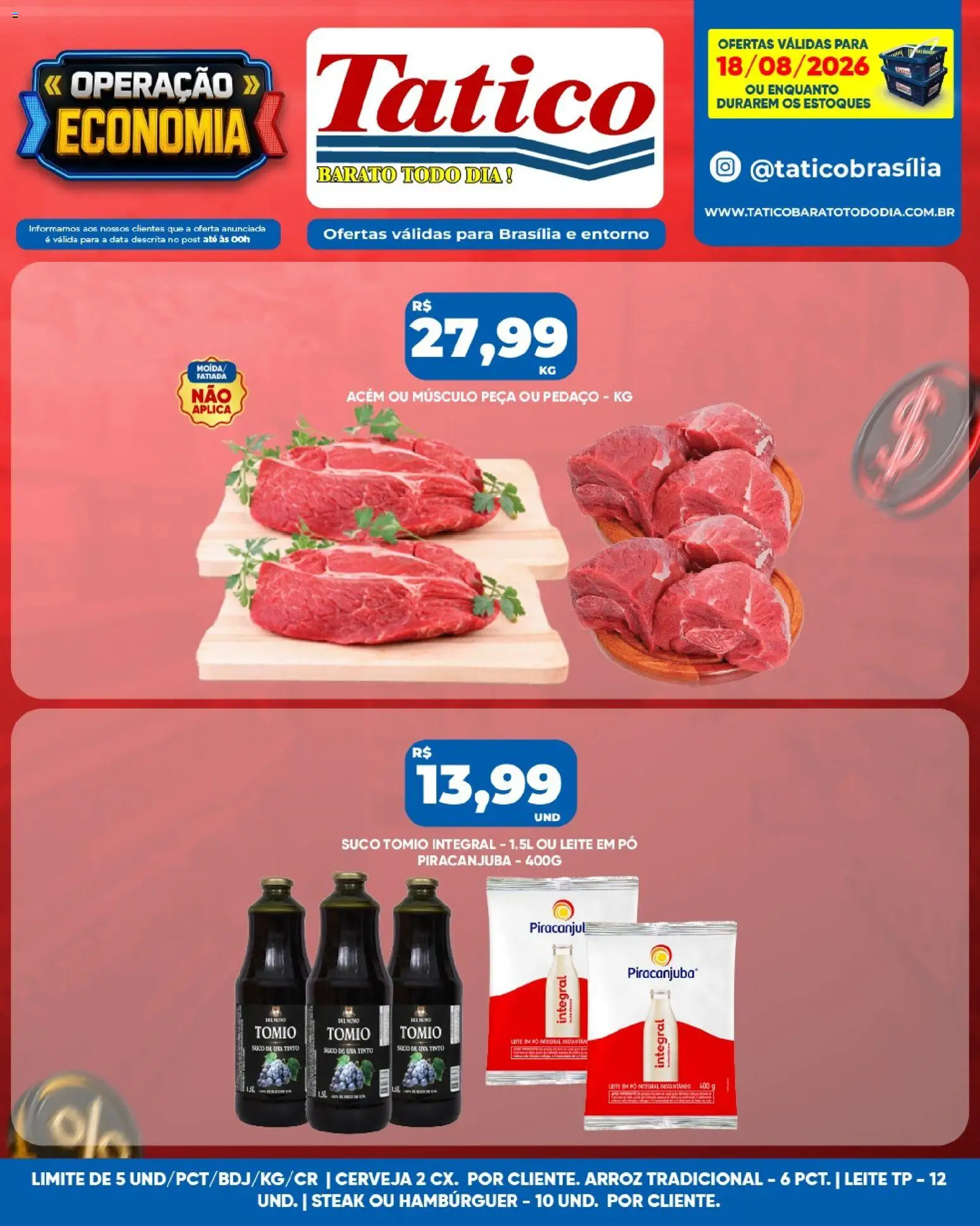Tatico Folheto - válido de 18/08/2026 | Página: 12 | Produtos: Leite, Suco, Cerveja, Arroz