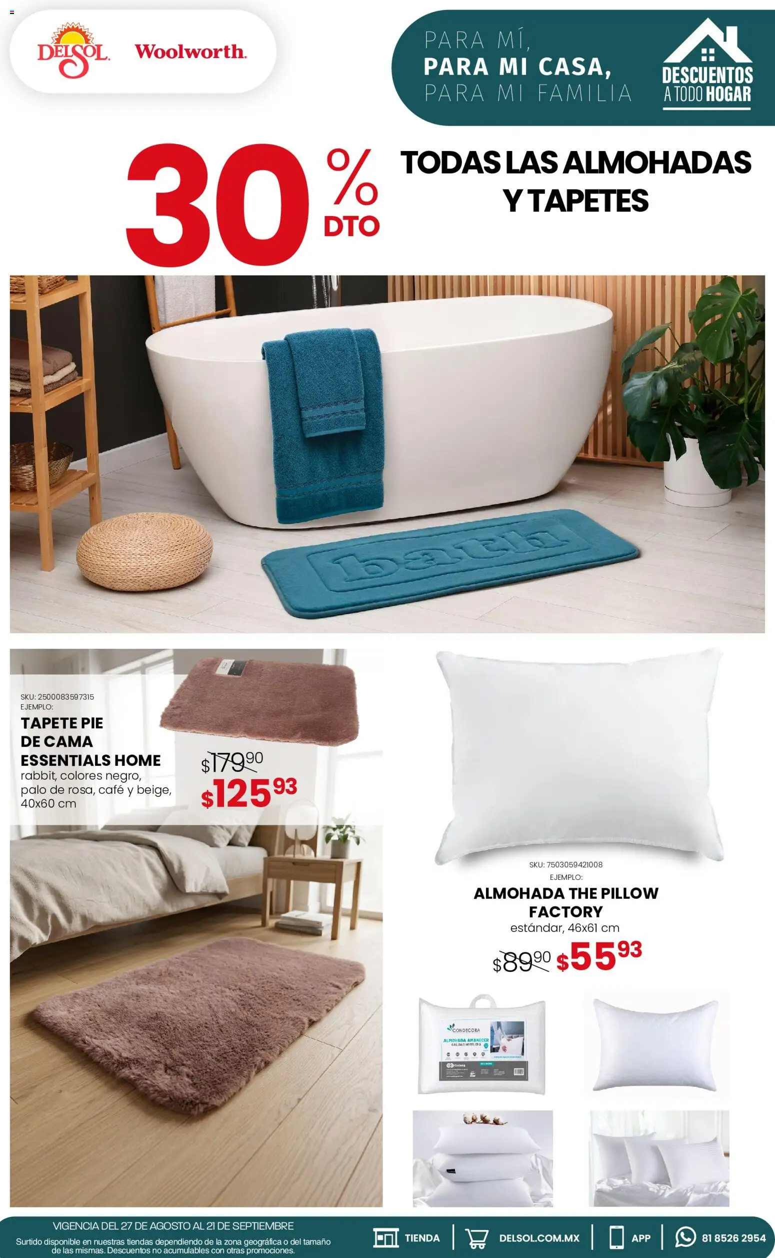 Nuevas ofertas de Del Sol y Woolworth válidas en toda la República Mexicana desde el 27/08/2026. ¡Encuentra las mejores ofertas en Del Sol y Woolworth catálogo! | Página: 20 | Productos: Café, Cama, Almohada, Tapete