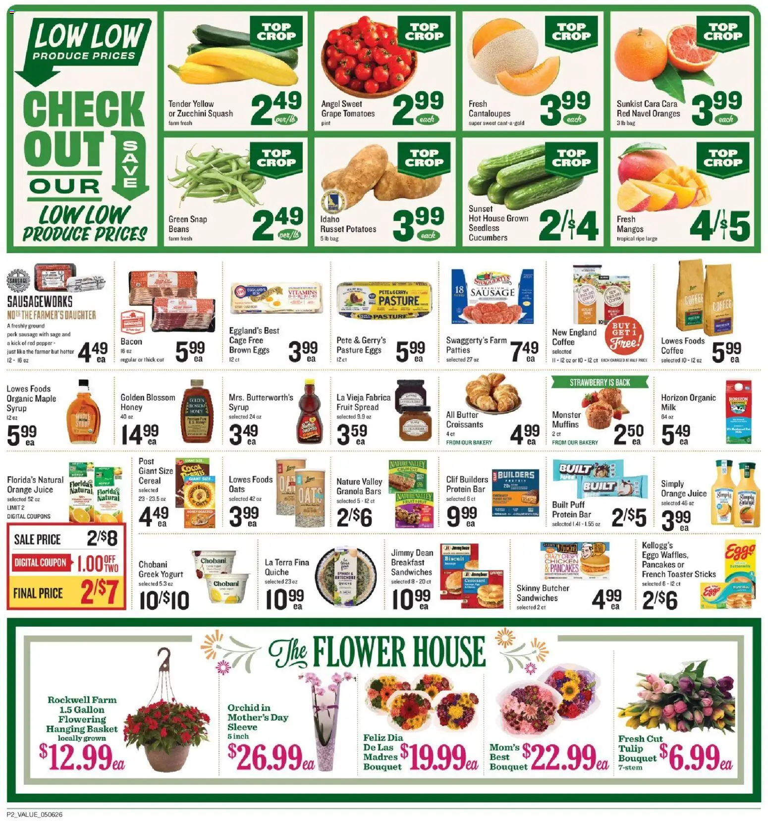 Lowes Foods Weekly Ad - NC - valid from 06.05.2026 | Page: 2 | Products: Bakery, Eggs, Sausage, Bag