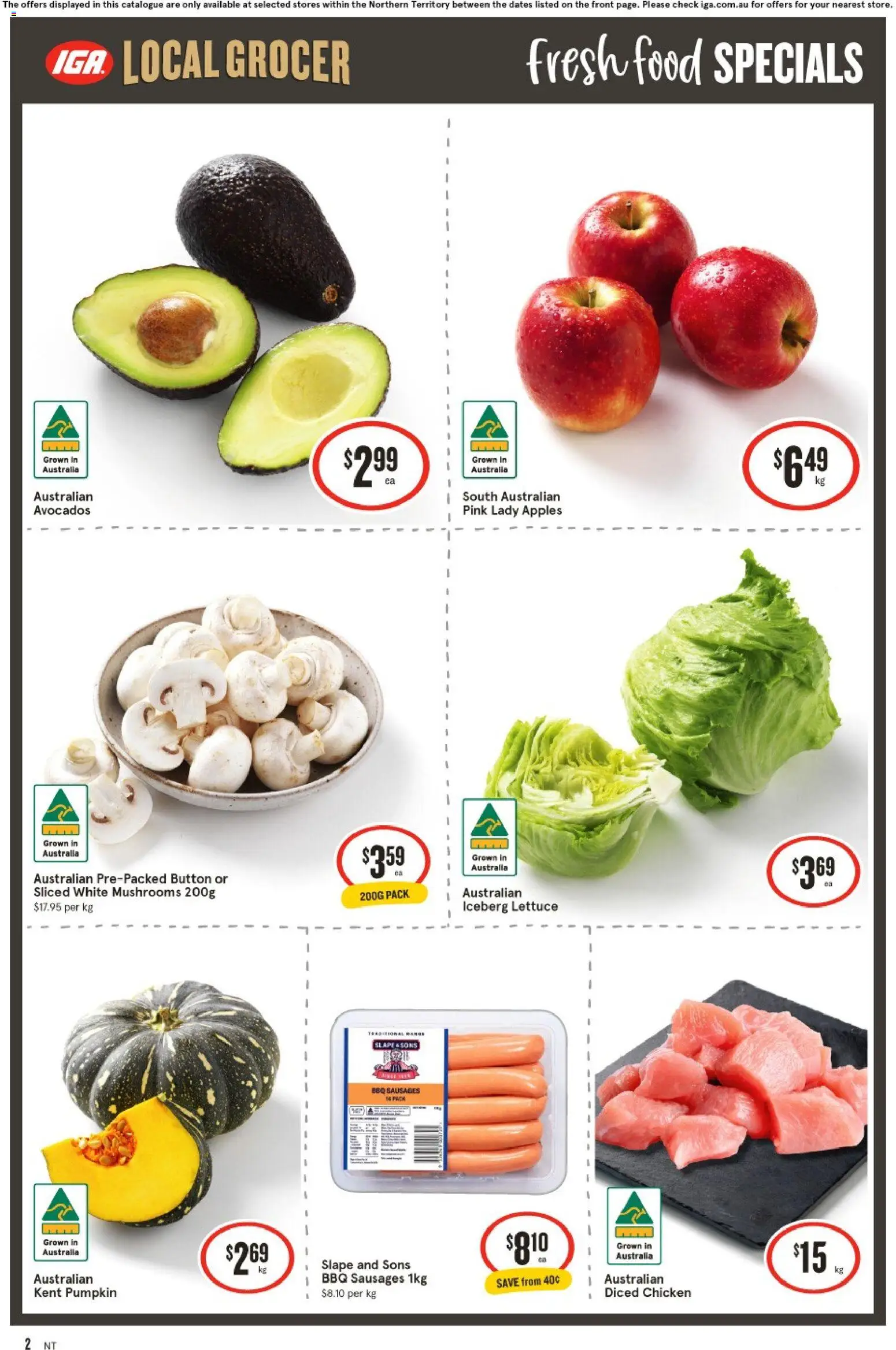 IGA catalogue - valid from 05/08/2026 | Page: 3 | Products: Lettuce, Apples, Mushrooms, Pumpkin