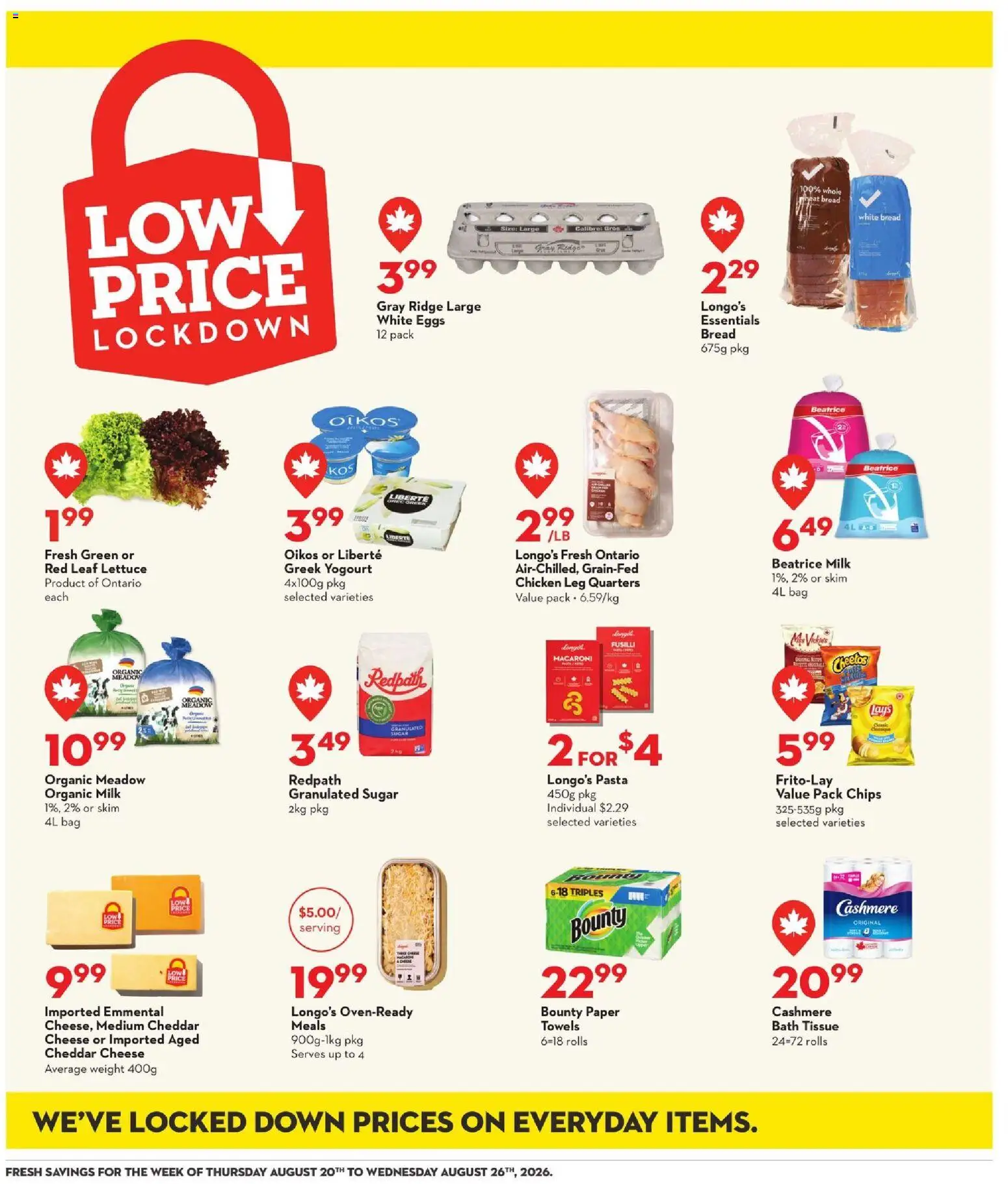 Longo's flyer valid from Aug 20, 2026 | Page: 17 | Products: Towels, Meadow, Cheese, Bread