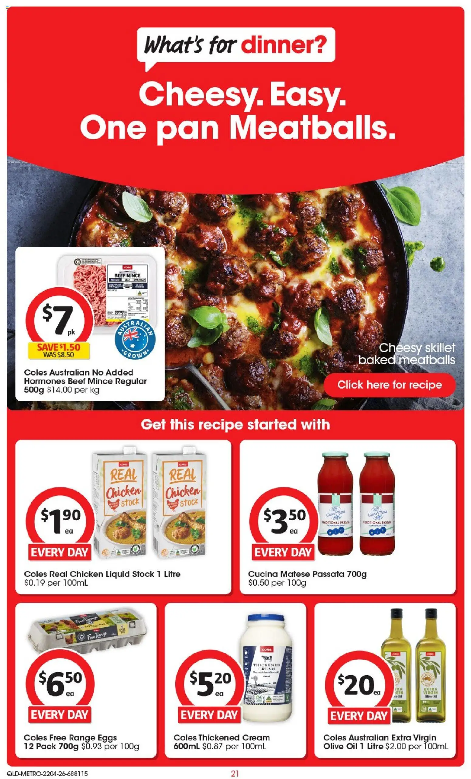 Coles catalogue - valid from 22.04.2026 | Page: 21 | Products: Eggs, Beef, Olive oil, Cream