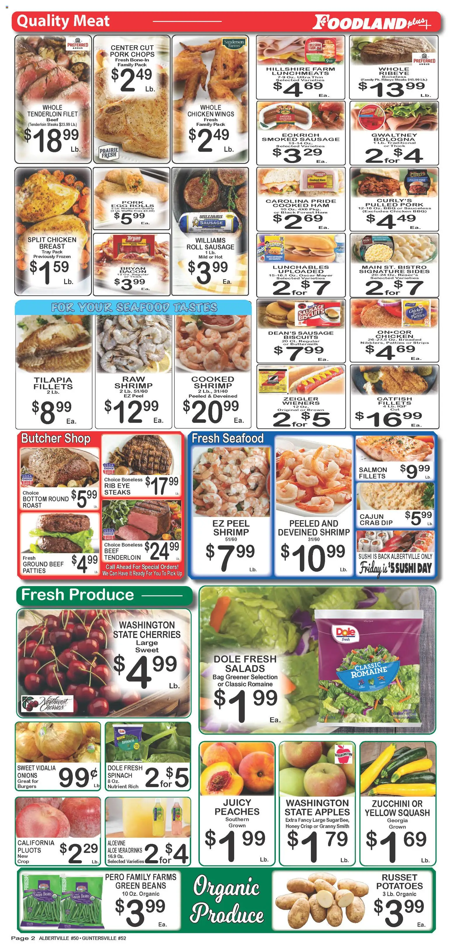 Foodland Weekly Ad - valid from 07/14/2026 | Page: 2 | Products: Romaine, Peaches, Zucchini, Seafood