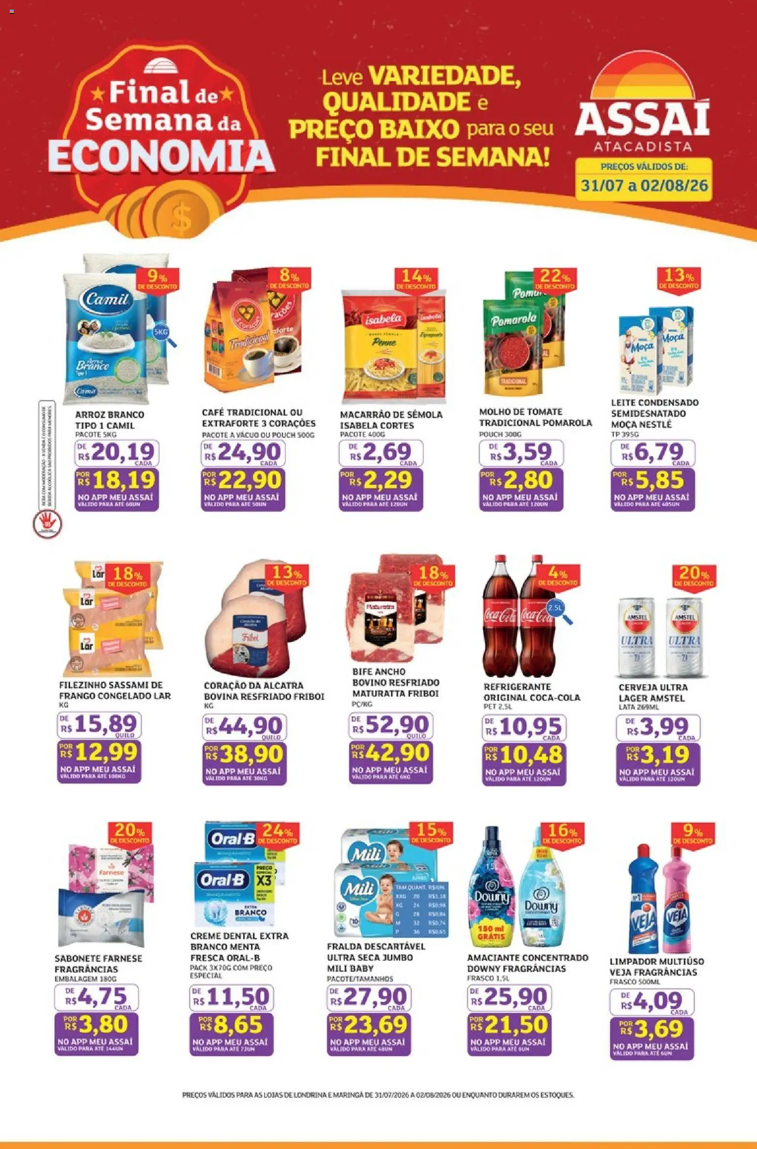 Assaí Atacadista Folheto - válido de 31/07/2026 | Página: 1 | Produtos: Alcatra, Macarrão, Creme, Leite condensado